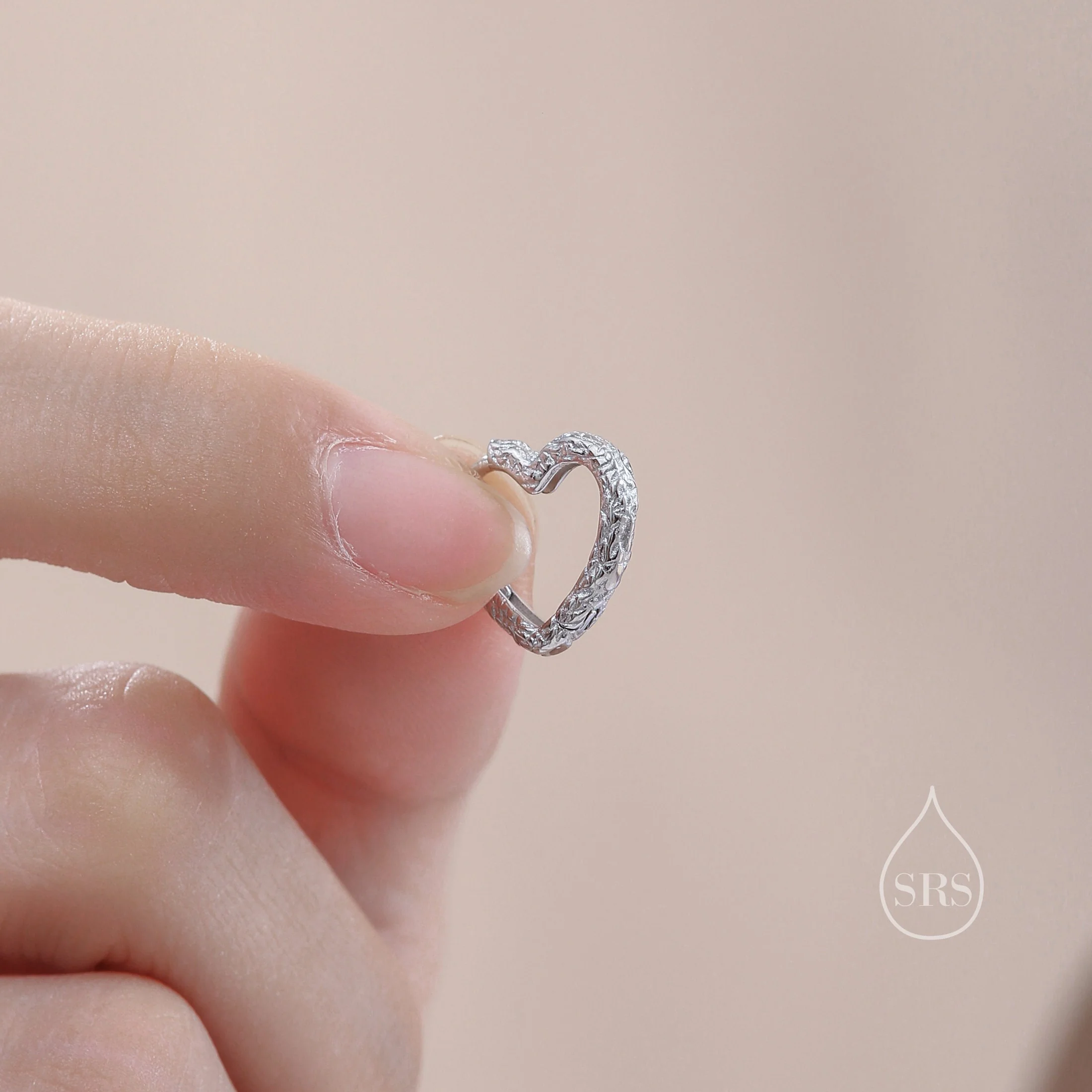 Hammered Finish Heart Huggie Hoop Earrings in Sterling Silver, Silver, Gold or Rose Gold, Minimalist Geometric Design - Image 2
