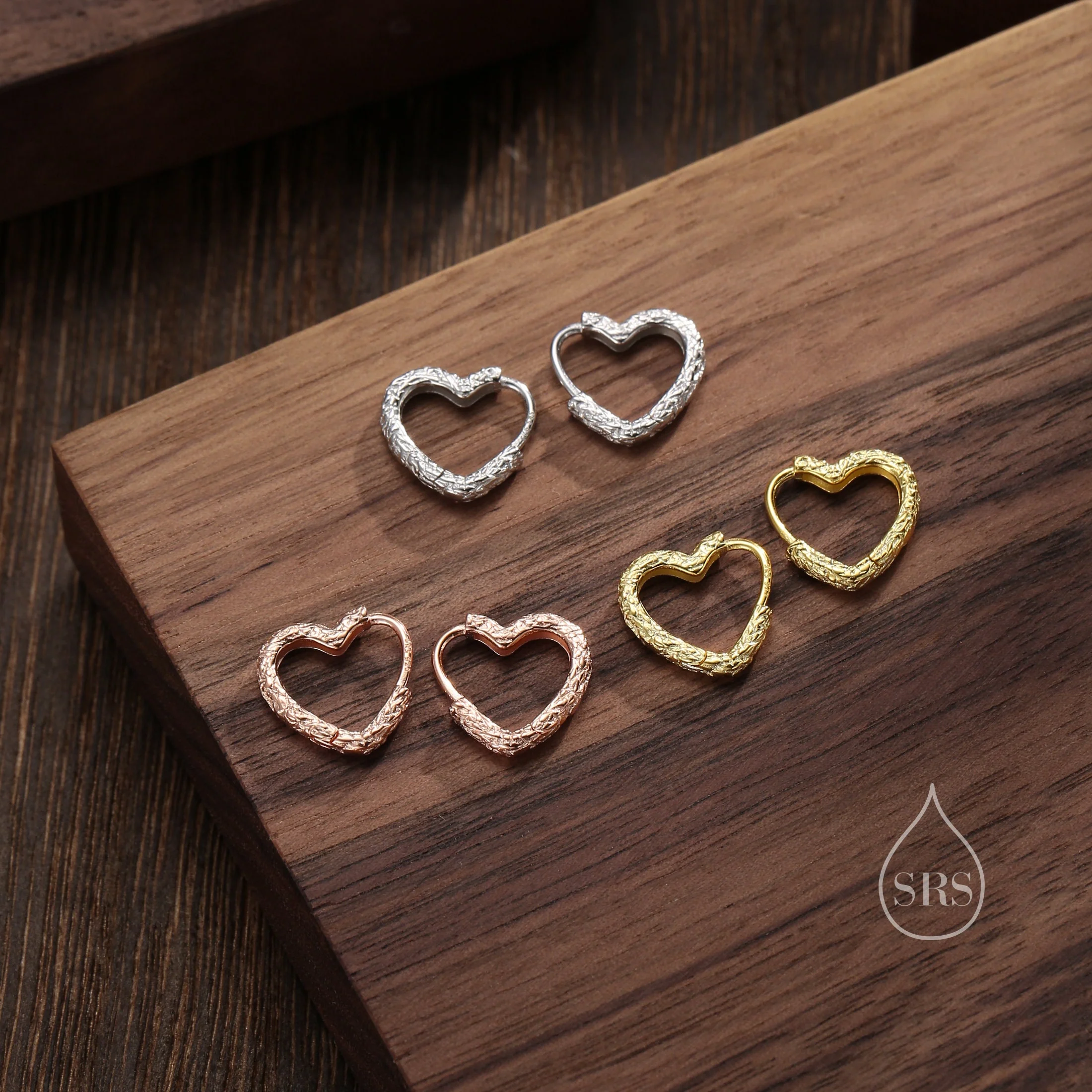 Hammered Finish Heart Huggie Hoop Earrings in Sterling Silver, Silver, Gold or Rose Gold, Minimalist Geometric Design - Image 6