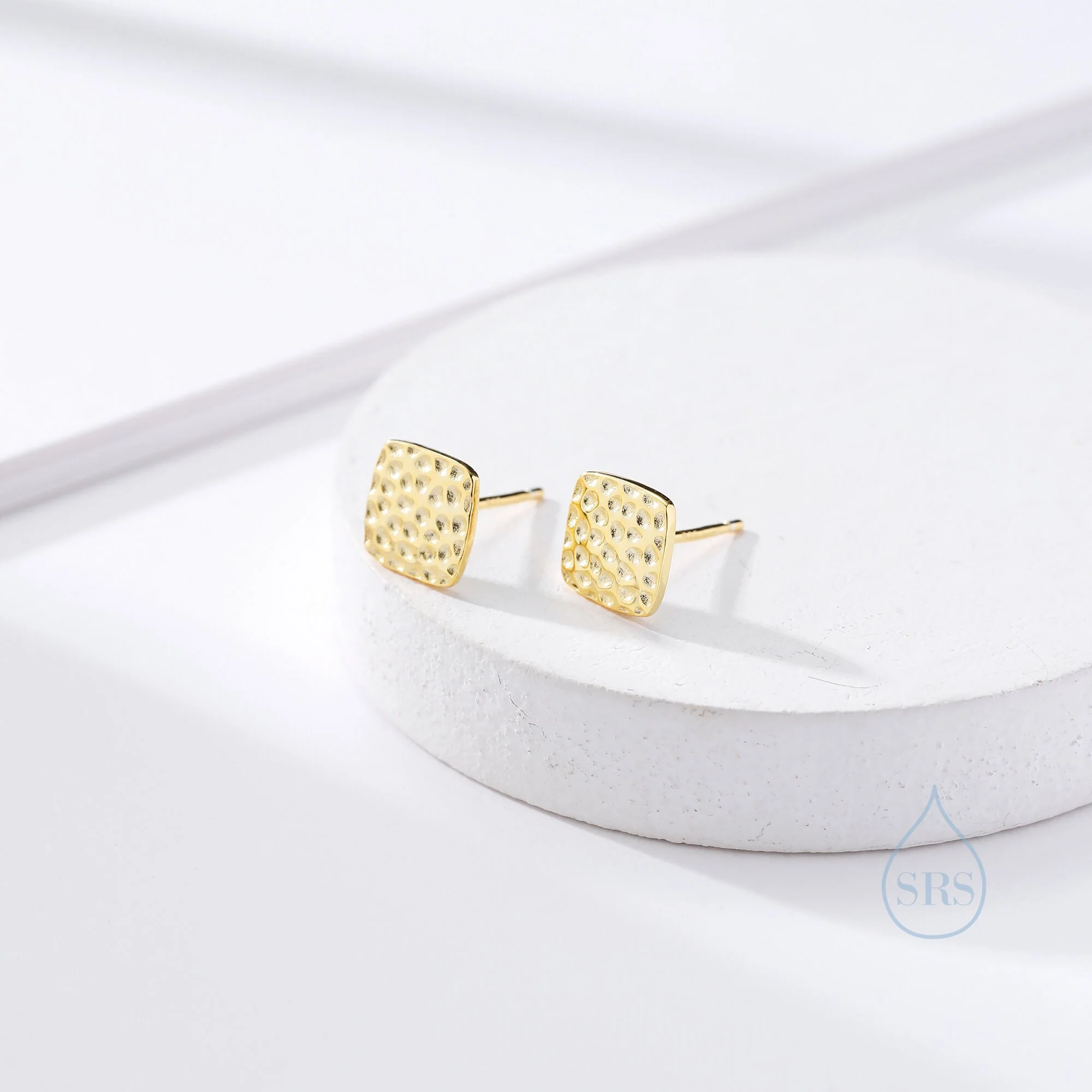 Hammered Square Stud Earrings in Sterling Silver, Silver or Gold or Rose Gold, Square Earrings, Fun and Quirky Jewellery - Image 5