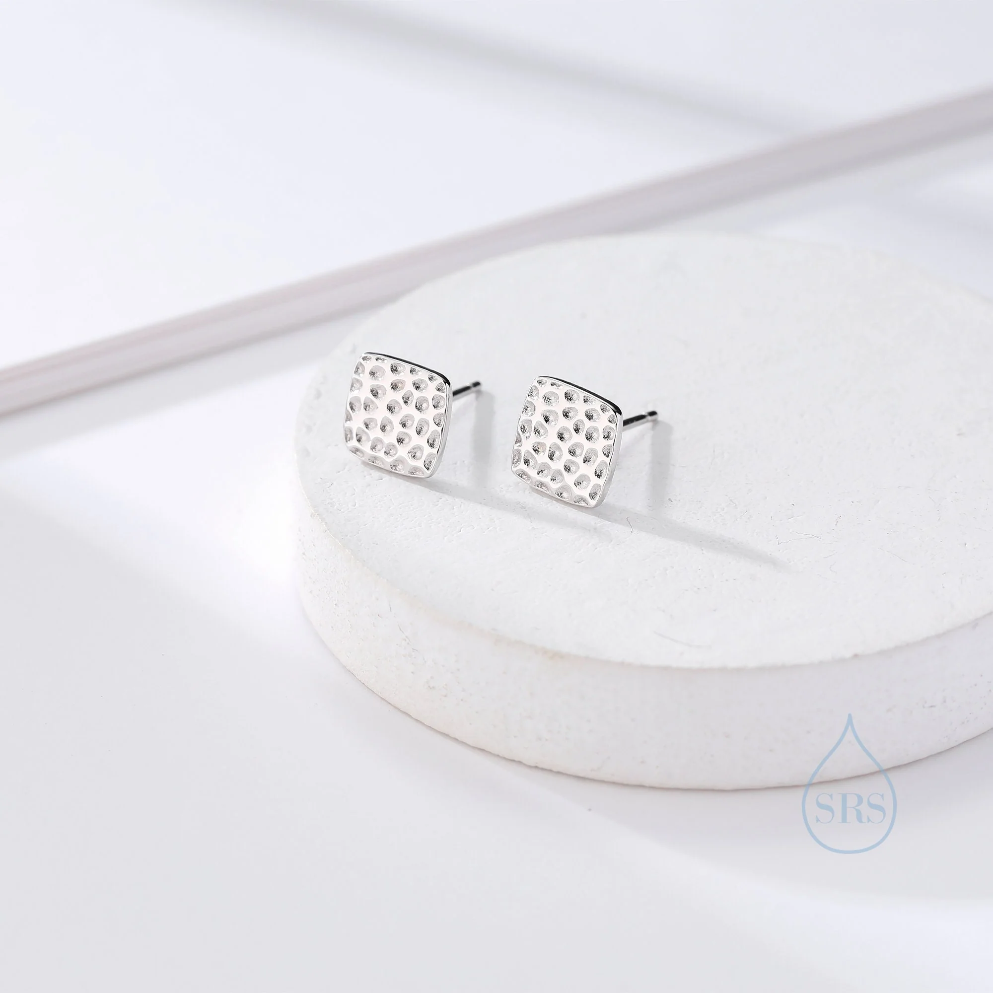 Hammered Square Stud Earrings in Sterling Silver, Silver or Gold or Rose Gold, Square Earrings, Fun and Quirky Jewellery - Image 7