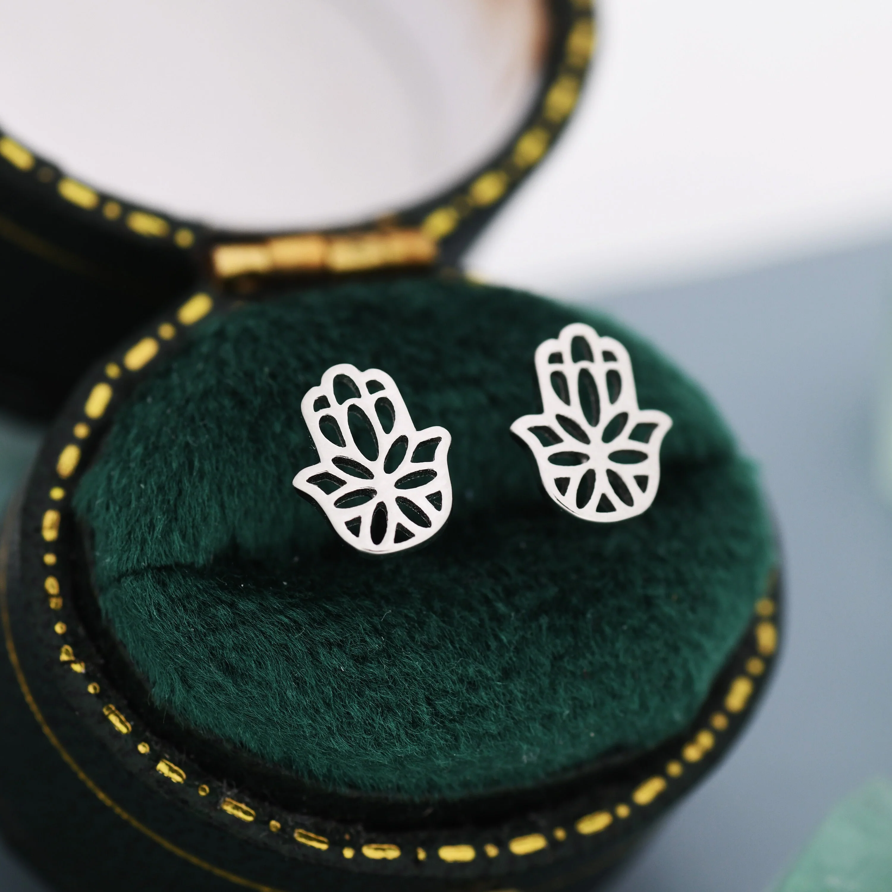 Hamsa Hand Stud Earrings in Sterling Silver, Silver or Gold, Evil Eye Earrings, Hand Earrings - Image 3