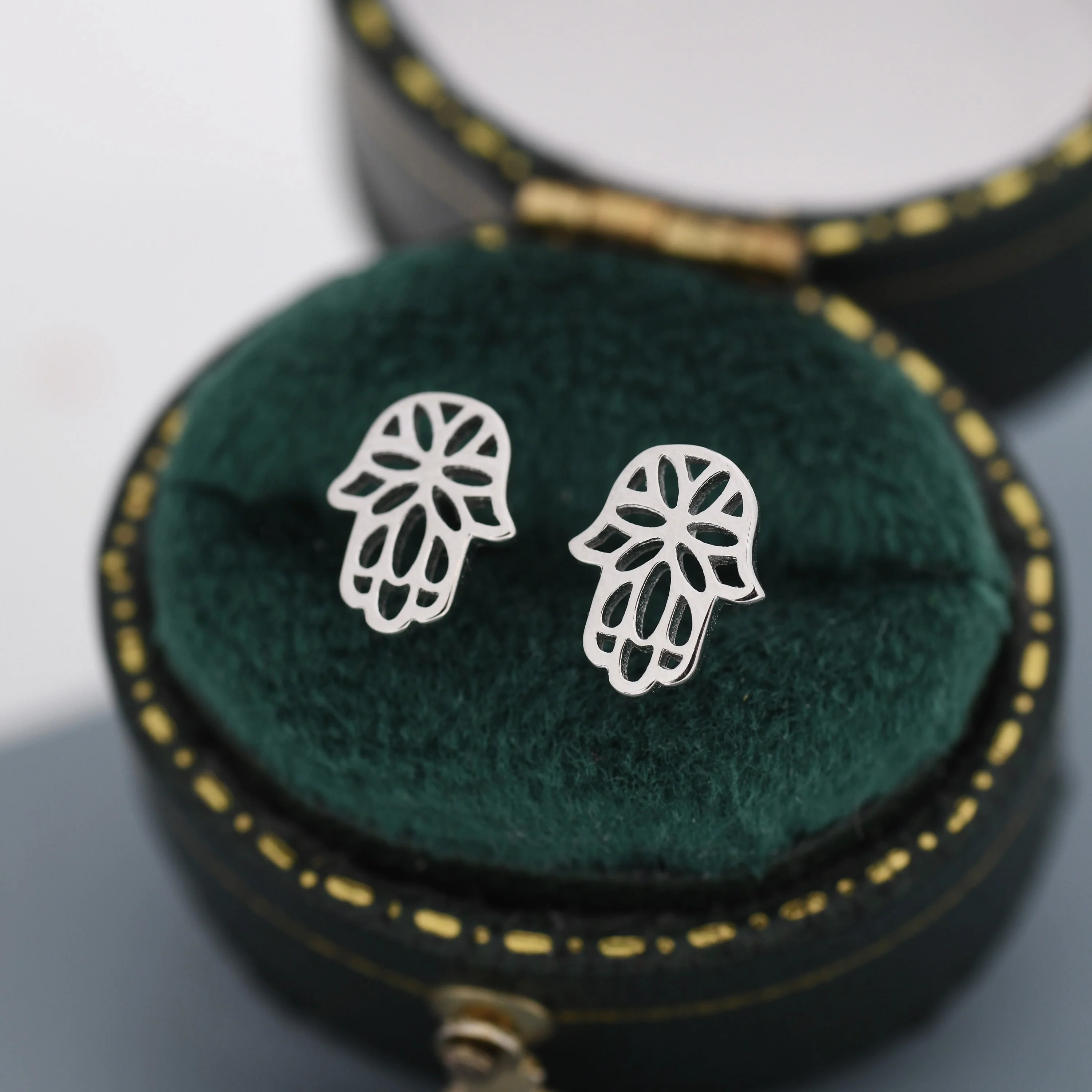 Hamsa Hand Stud Earrings in Sterling Silver, Silver or Gold, Evil Eye Earrings, Hand Earrings - Image 4