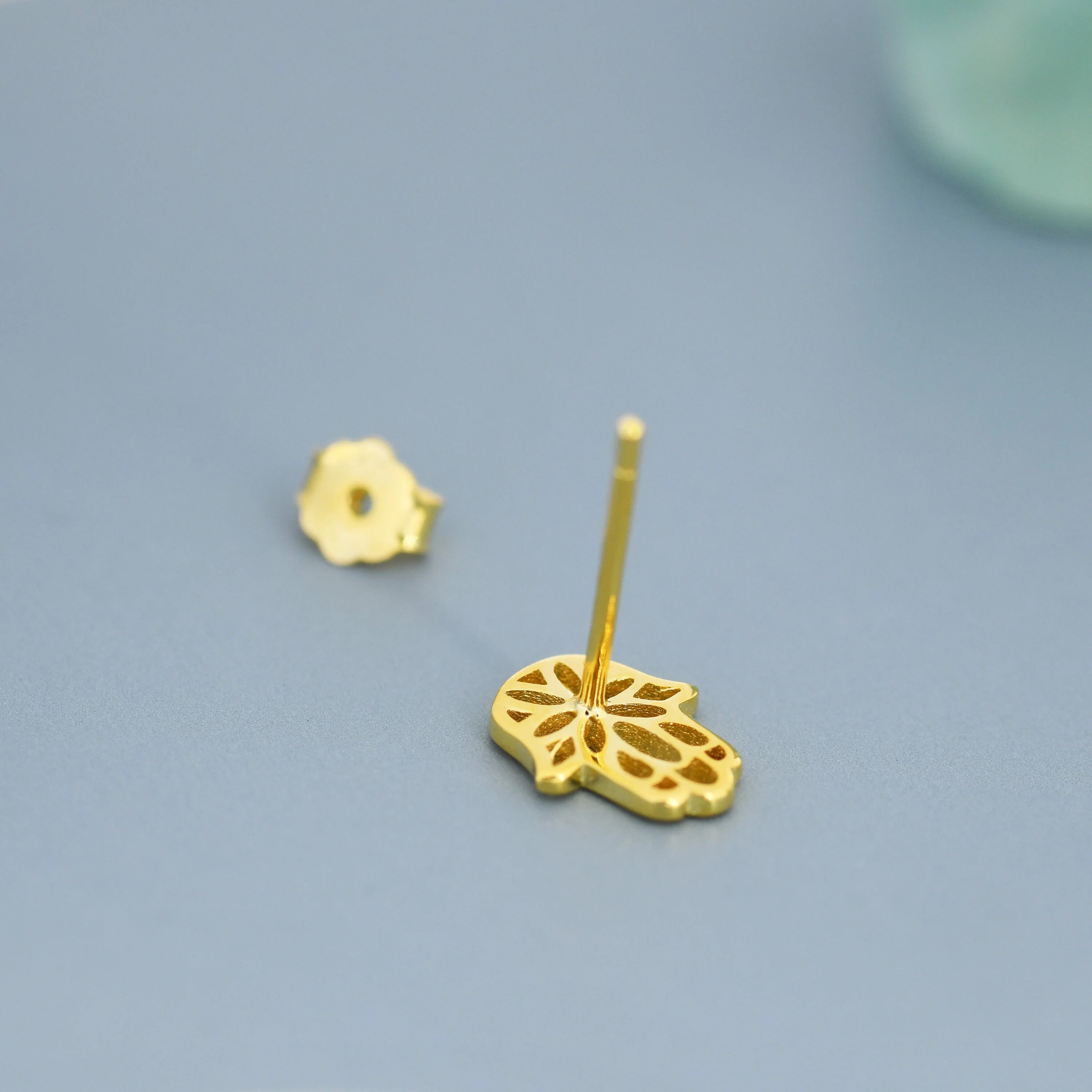 Hamsa Hand Stud Earrings in Sterling Silver, Silver or Gold, Evil Eye Earrings, Hand Earrings - Image 8