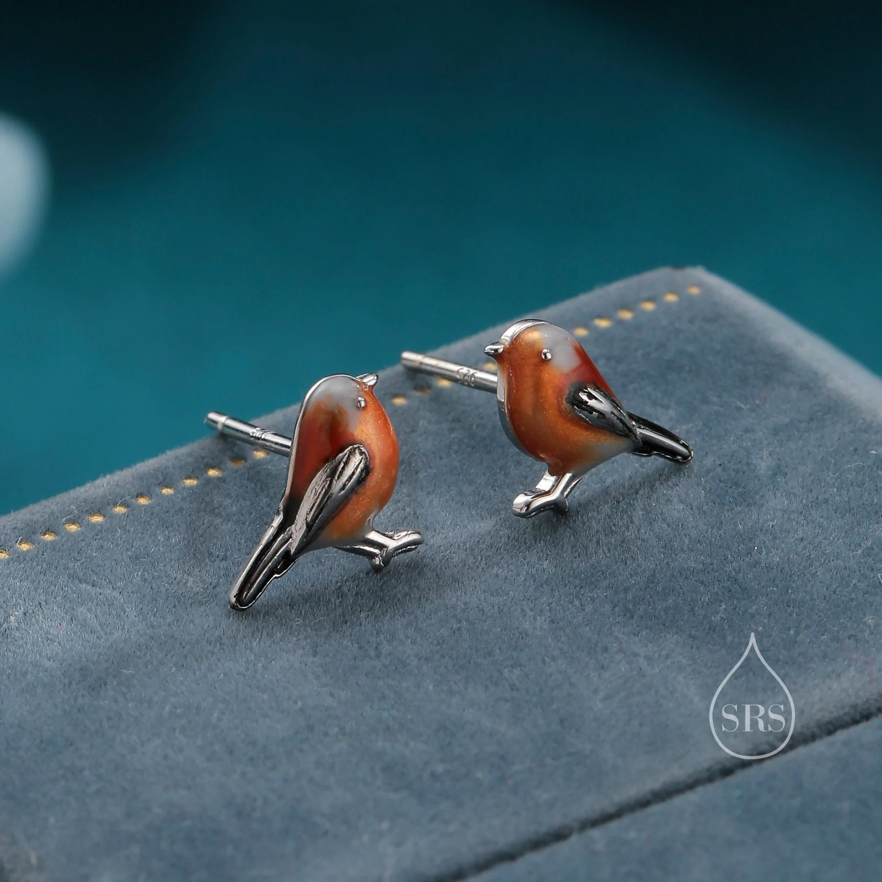 Hand Painted Robin Bird Stud Earrings in Sterling Silver, Dainty British Bird Earrings, Nature Inspired Animal Earrings - Image 5