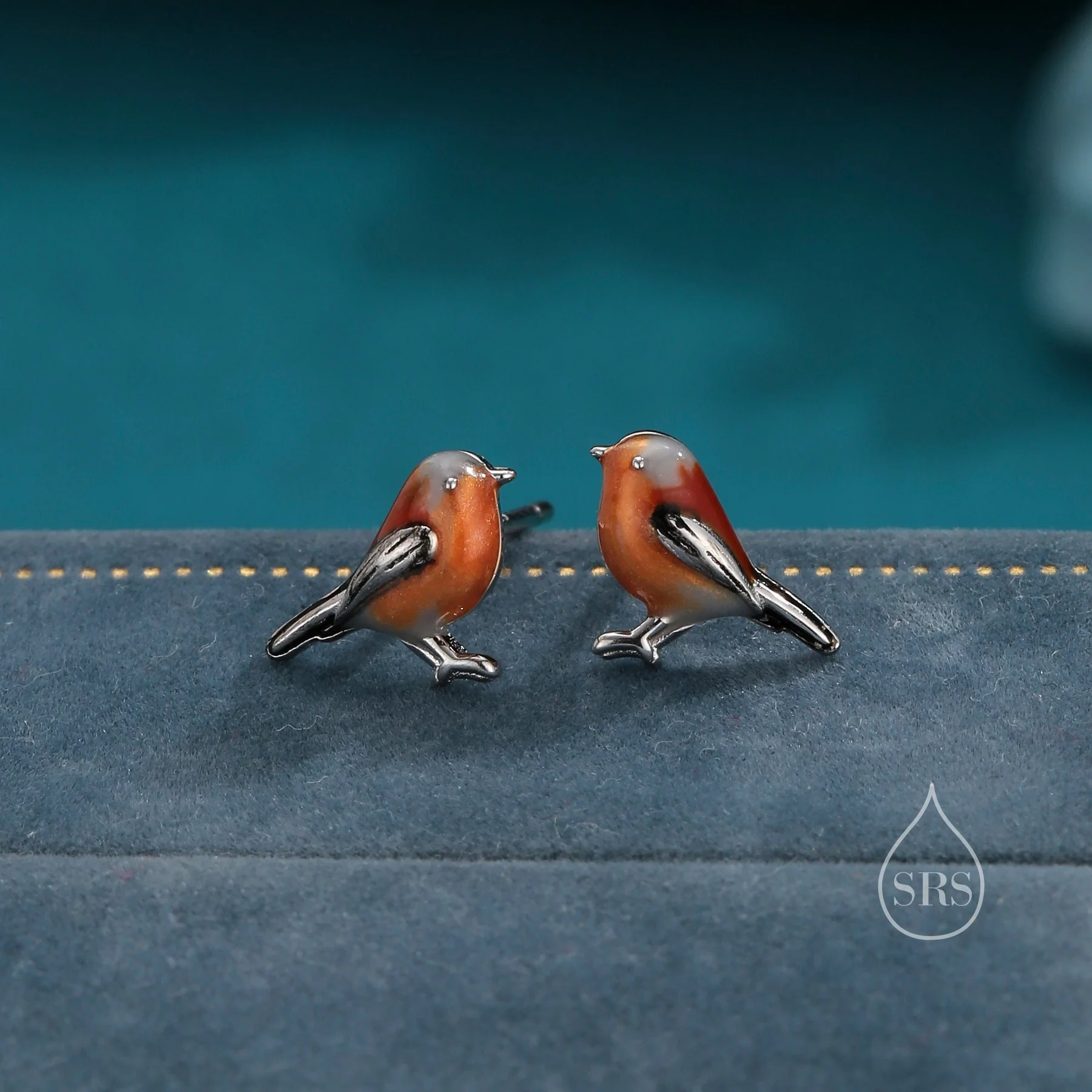 Hand Painted Robin Bird Stud Earrings in Sterling Silver, Dainty British Bird Earrings, Nature Inspired Animal Earrings - Image 6