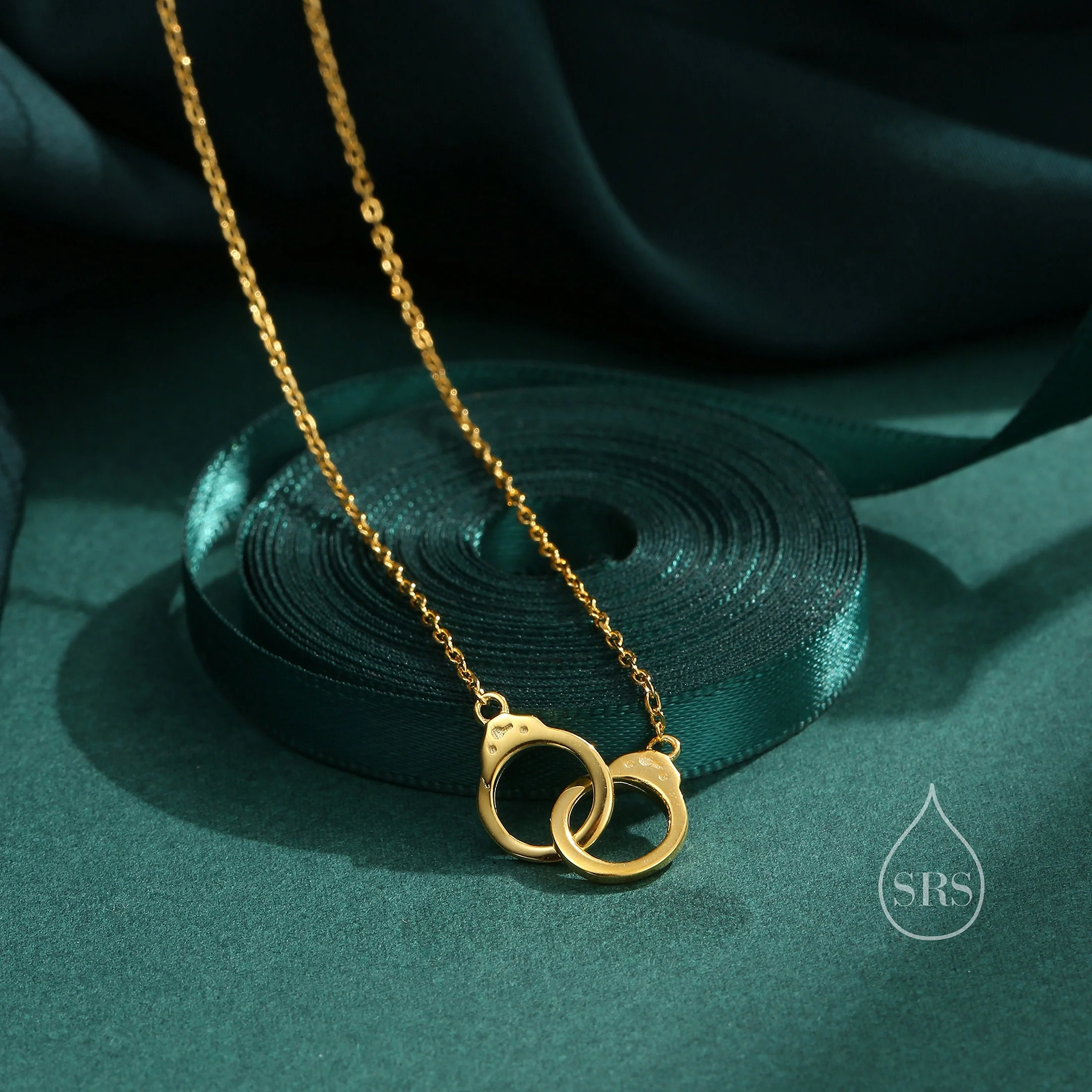 Handcuff Pendant Necklace in Sterling Silver, Silver or Gold, Interlinking Handcuff Necklace, Friendship Necklace - Image 3