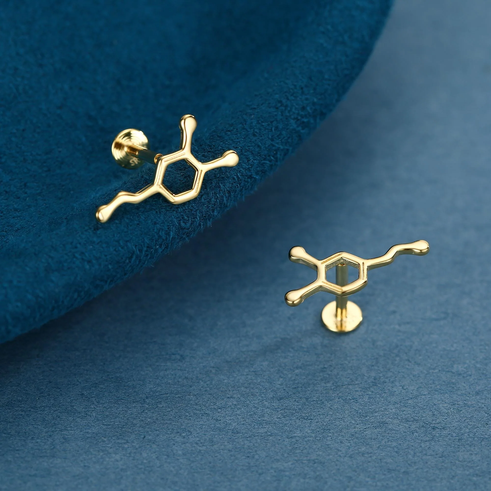 Happiness Molecules Dopamine 16G Flat Back Labret Earrings in Sterling Silver - Image 5
