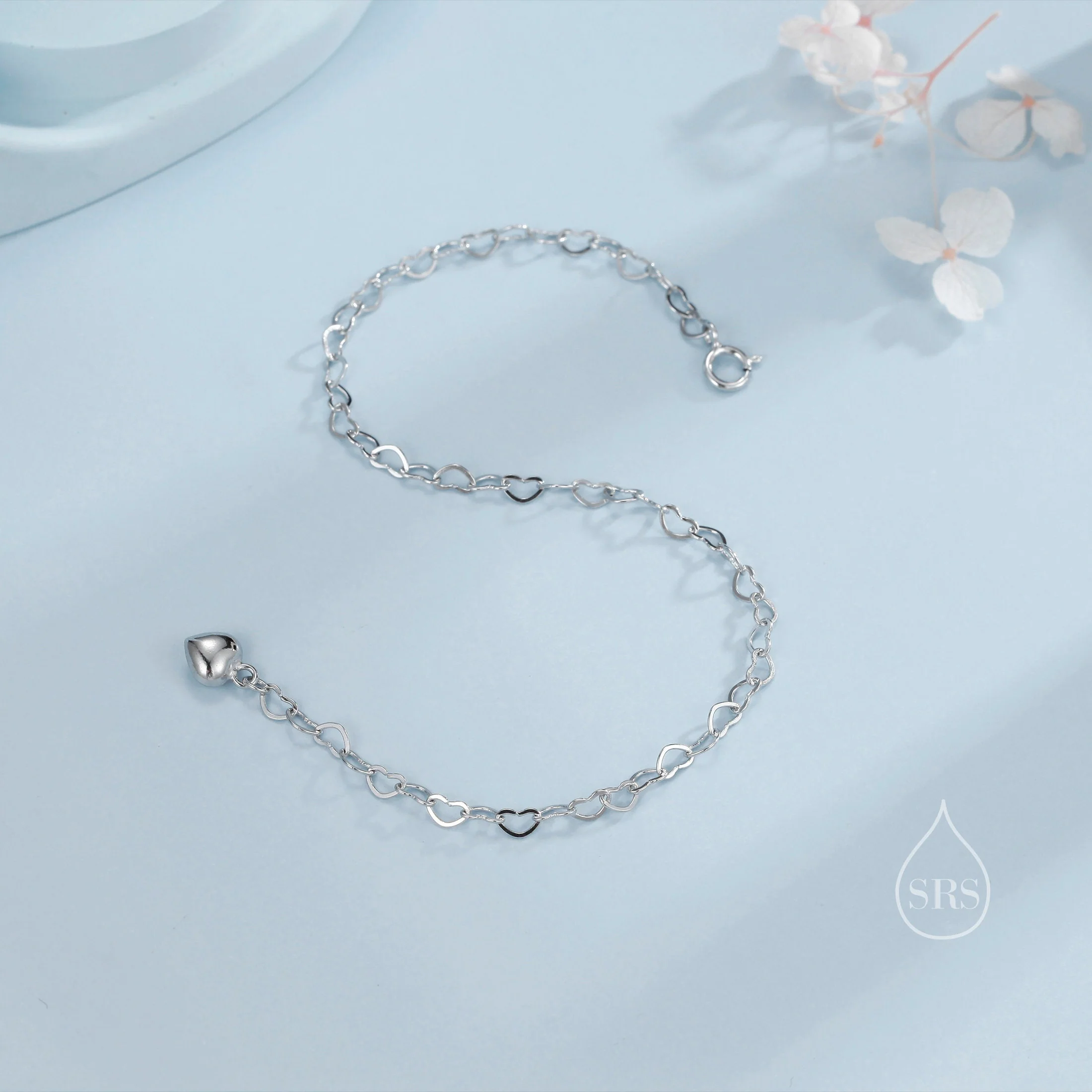 Heart Link Bracelet in Sterling Silver, Delicate Heart Infinity Bracelet, Silver or Gold, Heart Chain, Heart Charm Bracelet - Image 9