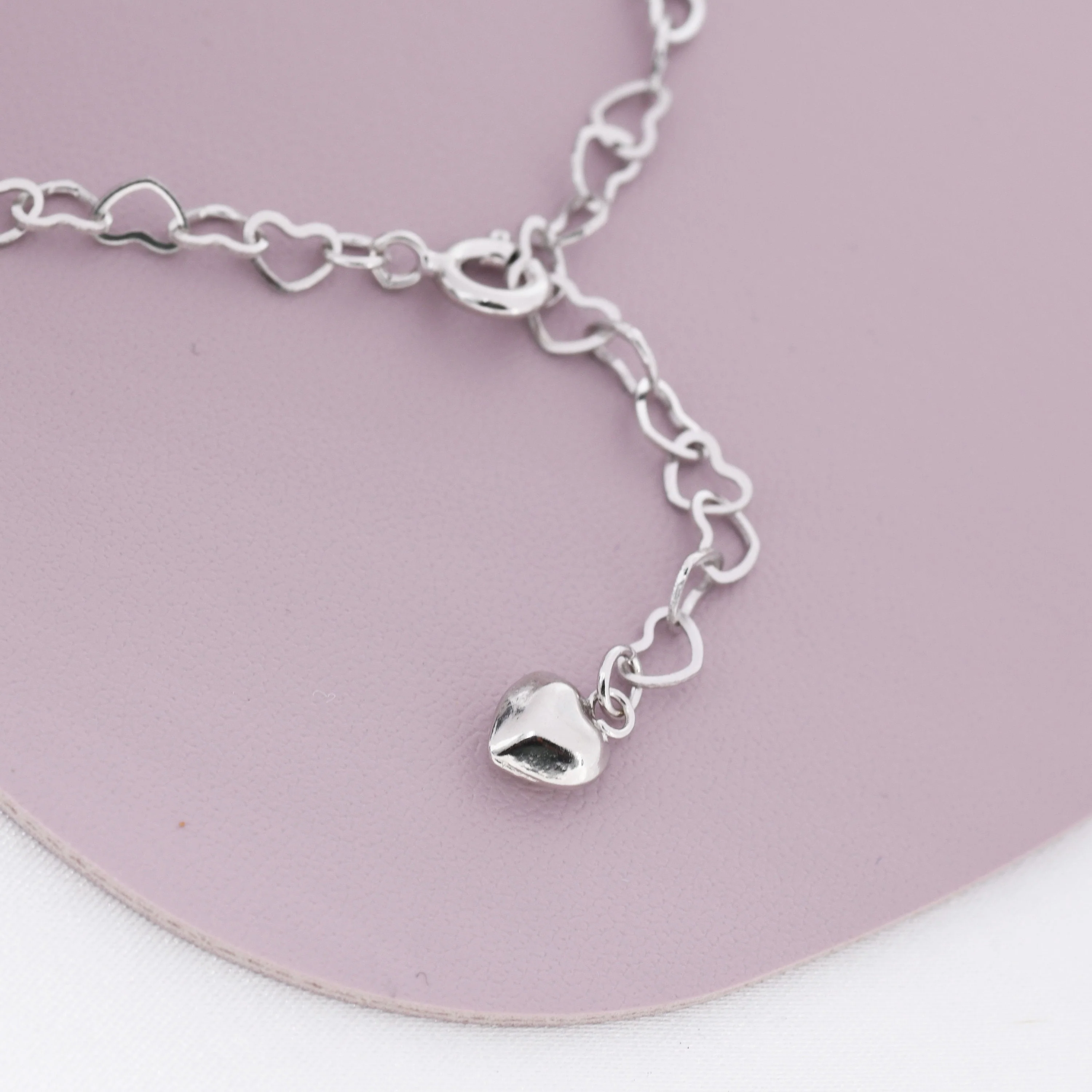Heart Link Bracelet in Sterling Silver, Delicate Heart Infinity Bracelet, Heart Chain, Heart Charm Bracelet - Image 5