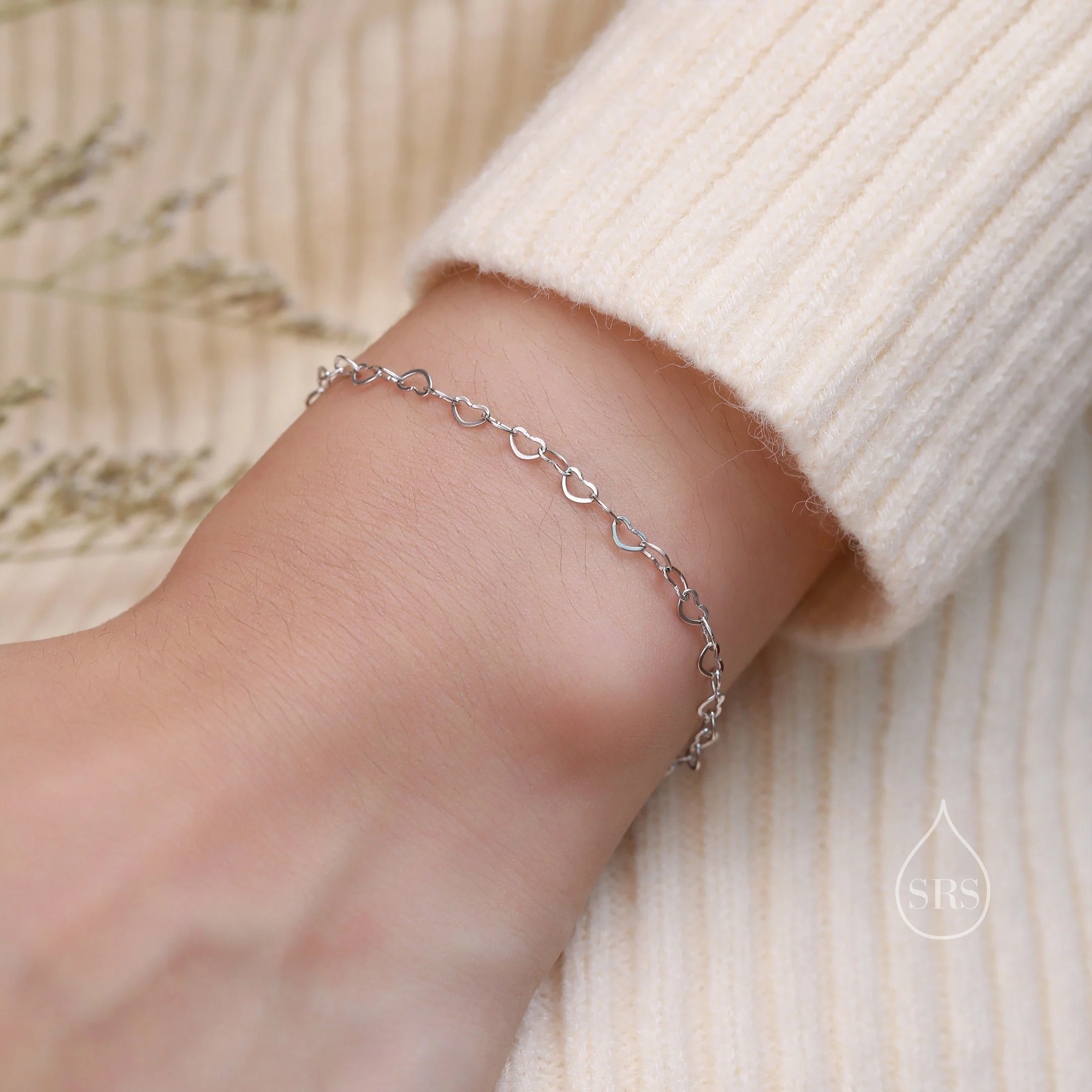 Heart Link Bracelet in Sterling Silver, Delicate Heart Infinity Bracelet, Heart Chain, Heart Charm Bracelet - Image 8