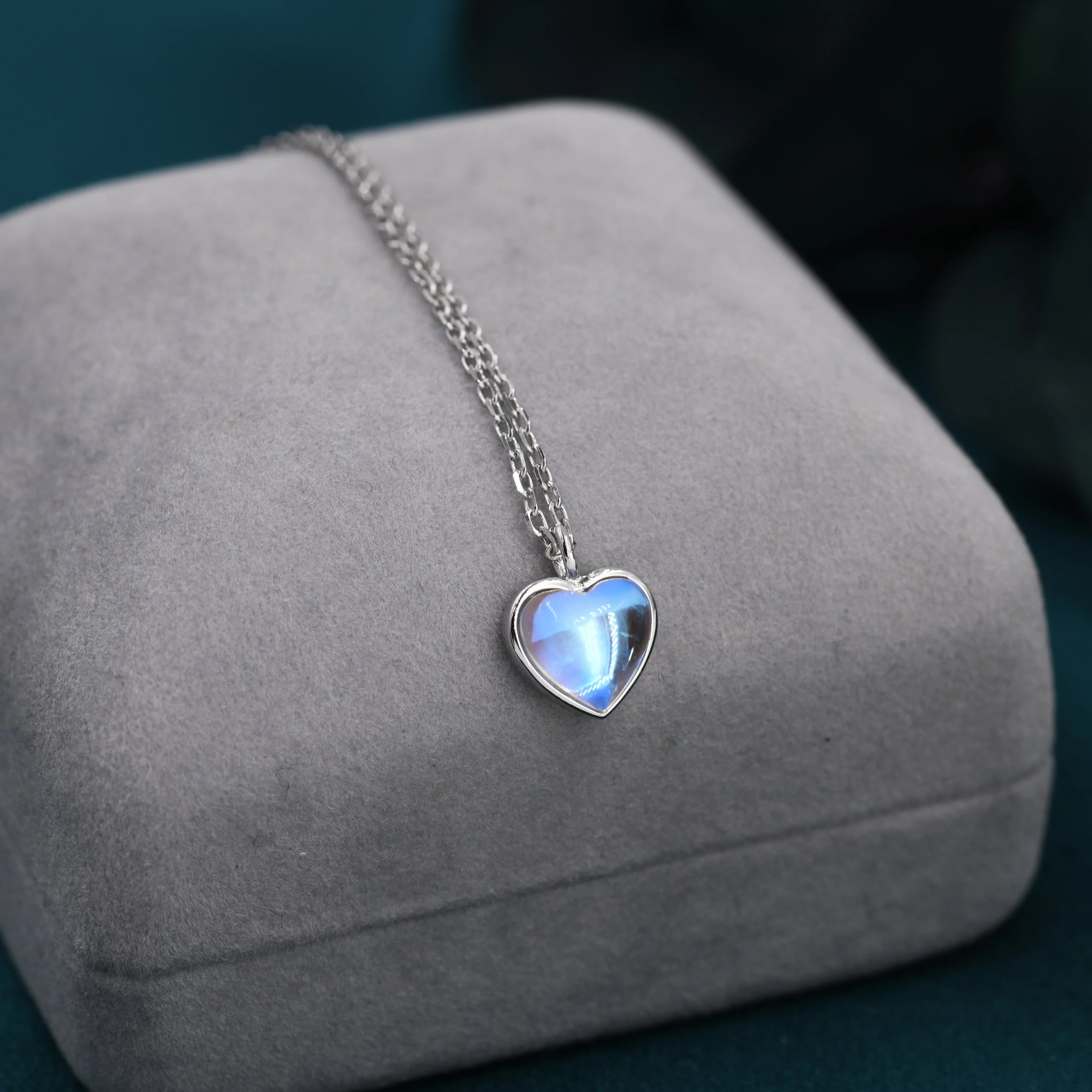 Heart Moonstone Pendant Necklace in Sterling Silver, Moonstone Necklace, Heart Shape Moonstone Necklace, Aurora Crystal, AB Crystal - Image 4
