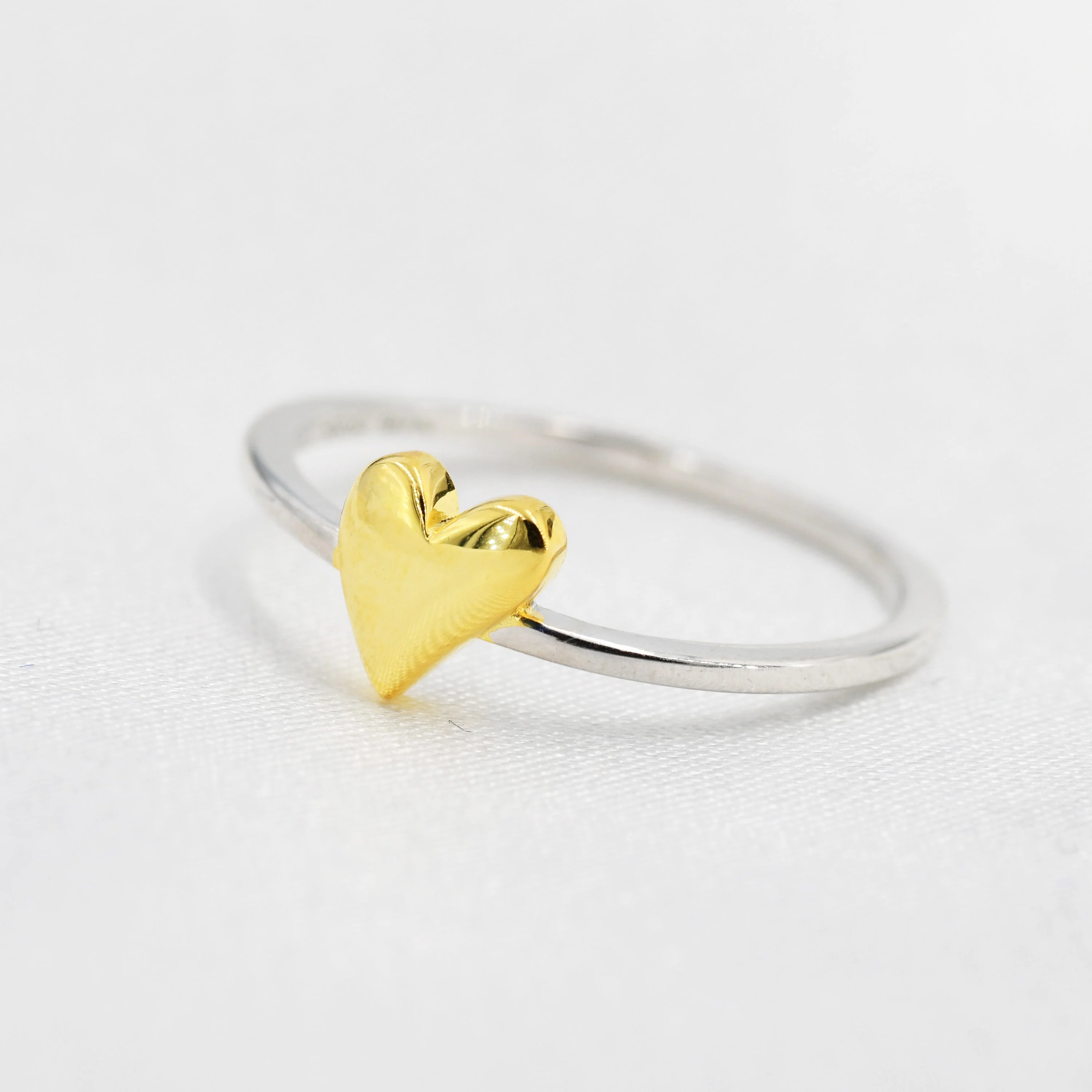 Heart Ring in Sterling Silver, Silver and Gold Two Tone Ring, Heart of Gold, Gold Heart Ring, Size US 5 - 8 - Image 3