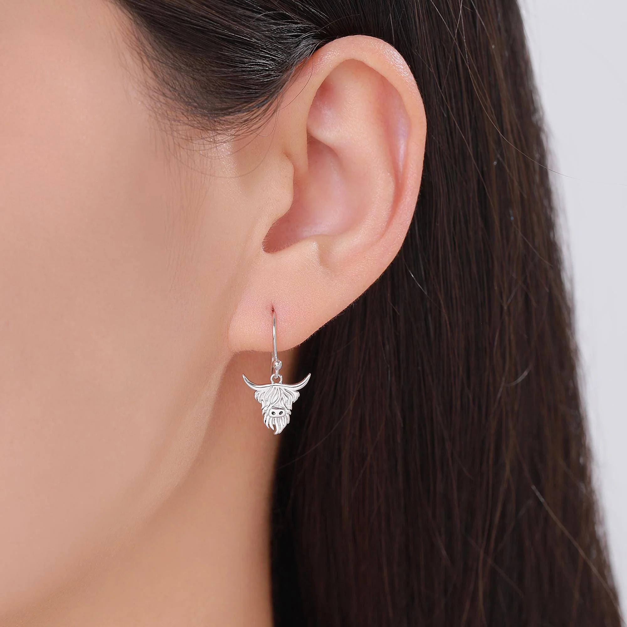 Highland Cow Drop Dangling Earrings in Sterling Silver, Available in Silver, Gold or Rose Gold, Scottish Inspired Highland Cow Hook Earrings - Image 2