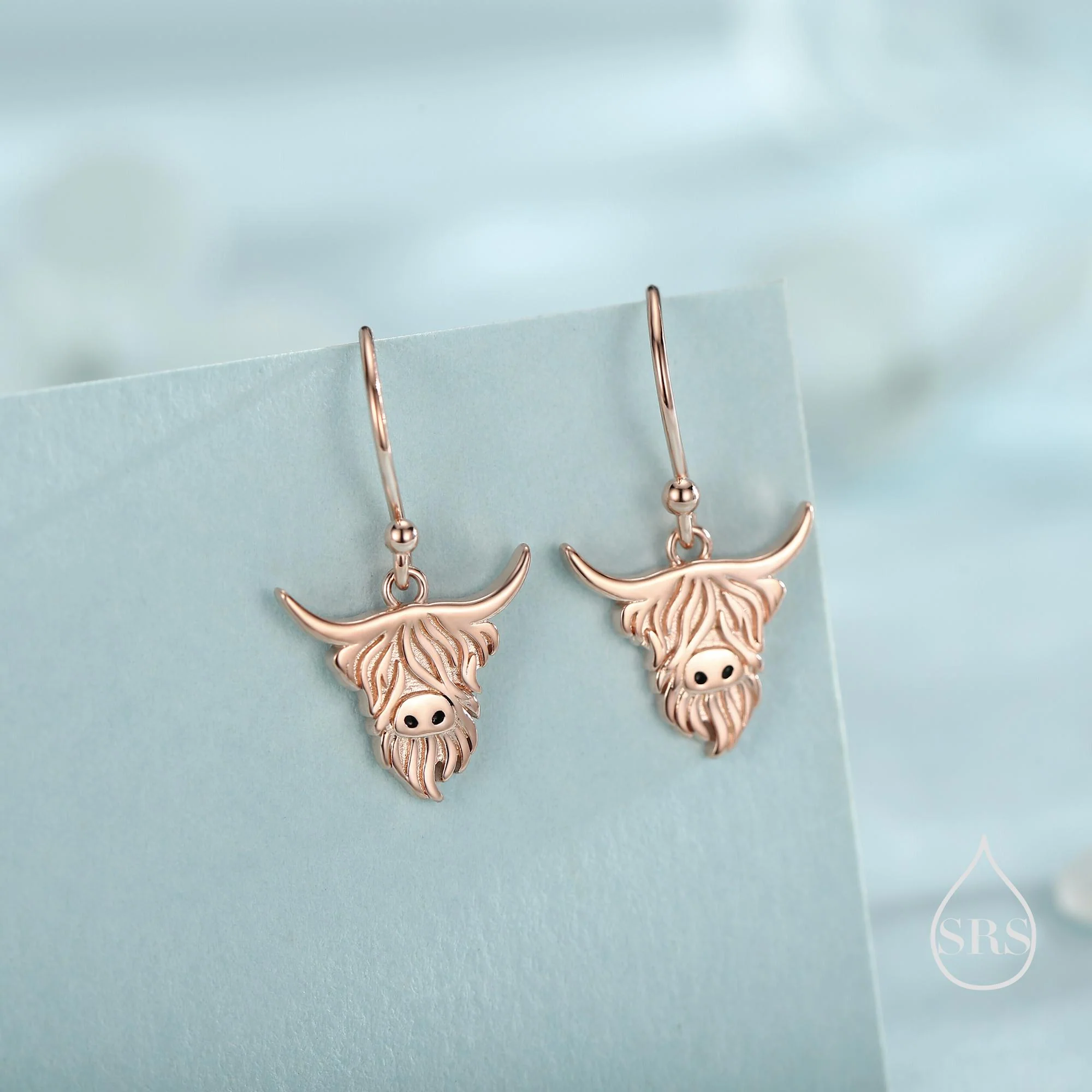 Highland Cow Drop Dangling Earrings in Sterling Silver, Available in Silver, Gold or Rose Gold, Scottish Inspired Highland Cow Hook Earrings - Image 7