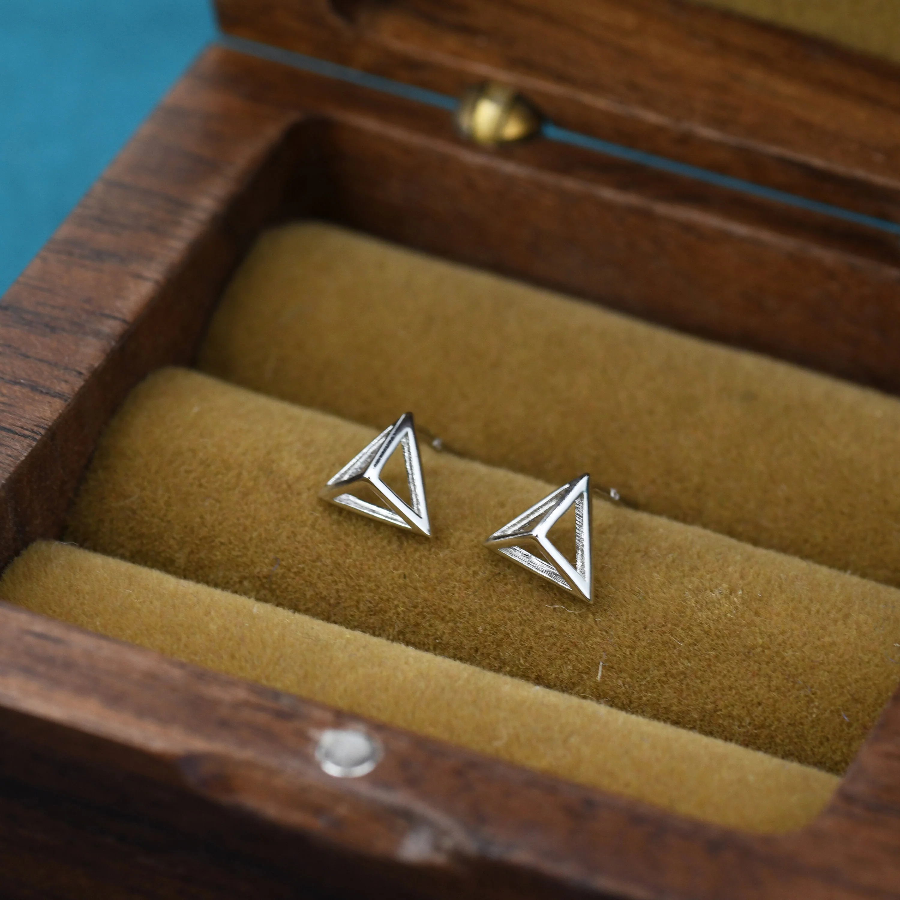 Hollow Pyramid Spike Stud Earrings in Sterling Silver, Silver, Gold or Rose Gold, Small Pyramid Earrings, Geometric Stacking Earrings - Image 2