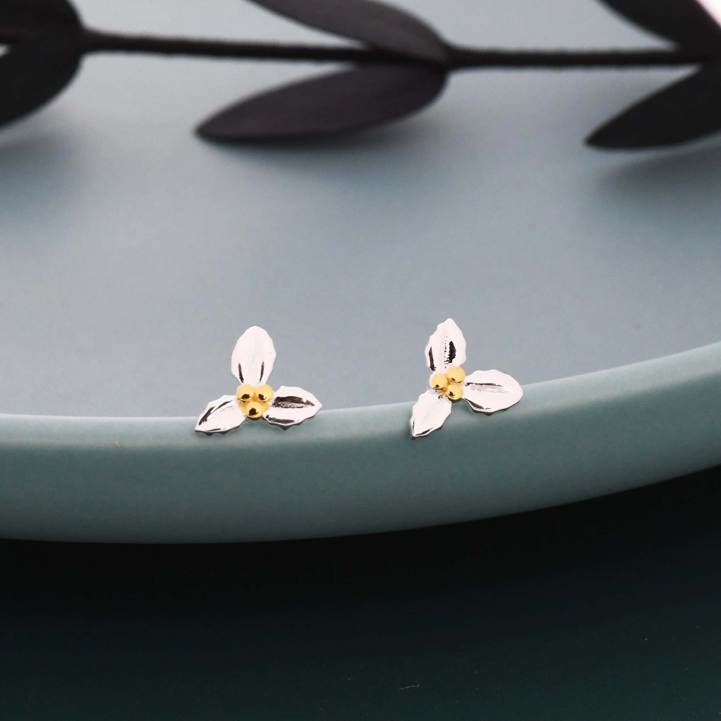 Holly Stud Earrings in Sterling Silver, Botanical Jewellery, Flower Earrings, December Birth Flower, Christmas Earrings - Image 5