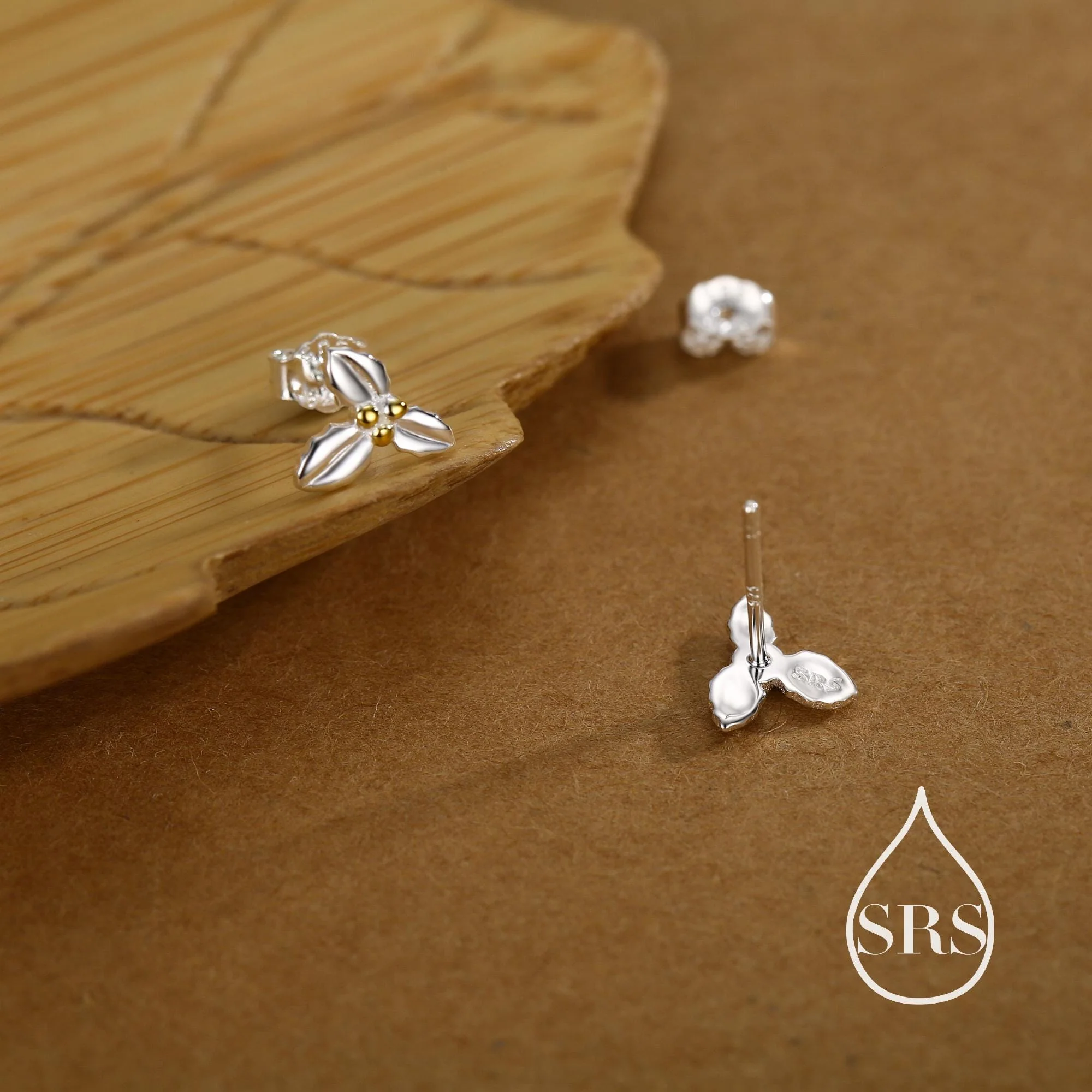 Holly Stud Earrings in Sterling Silver, Botanical Jewellery, Flower Earrings, December Birth Flower, Christmas Earrings - Image 7