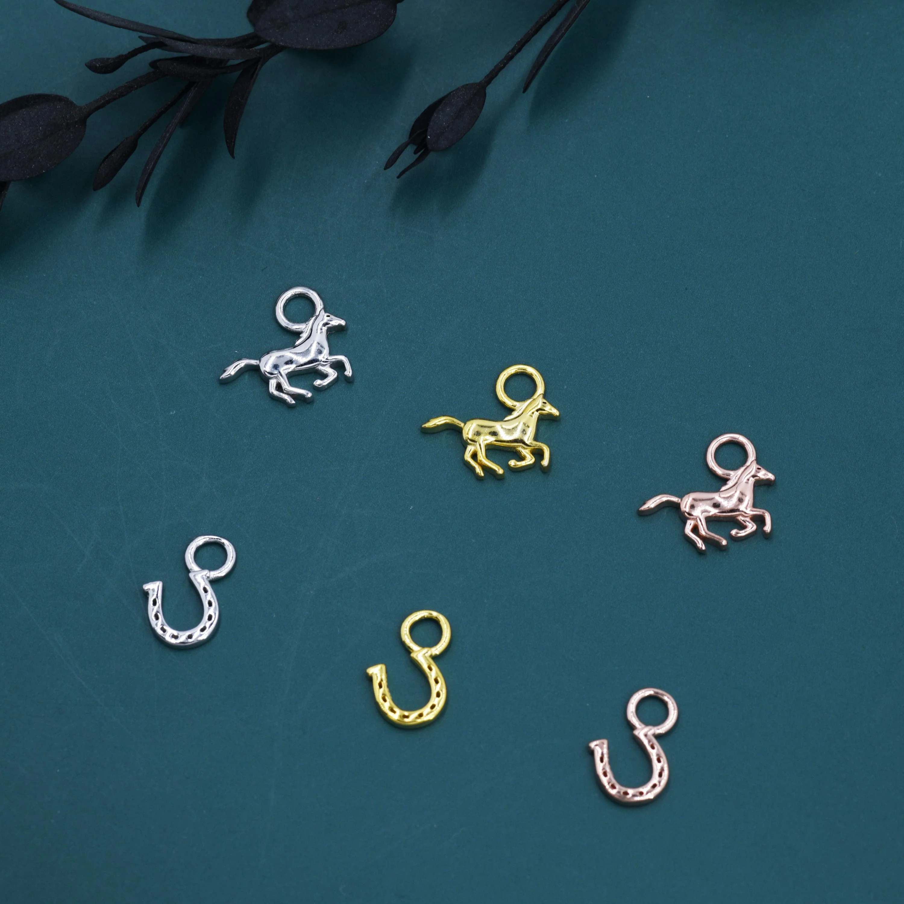 Horse and Horse Shoe Charms for Huggie Hoops in Sterling Silver, Sold as a Pair, Animal Charms for Hoops, Silver or Gold or Rose Gold - Image 3