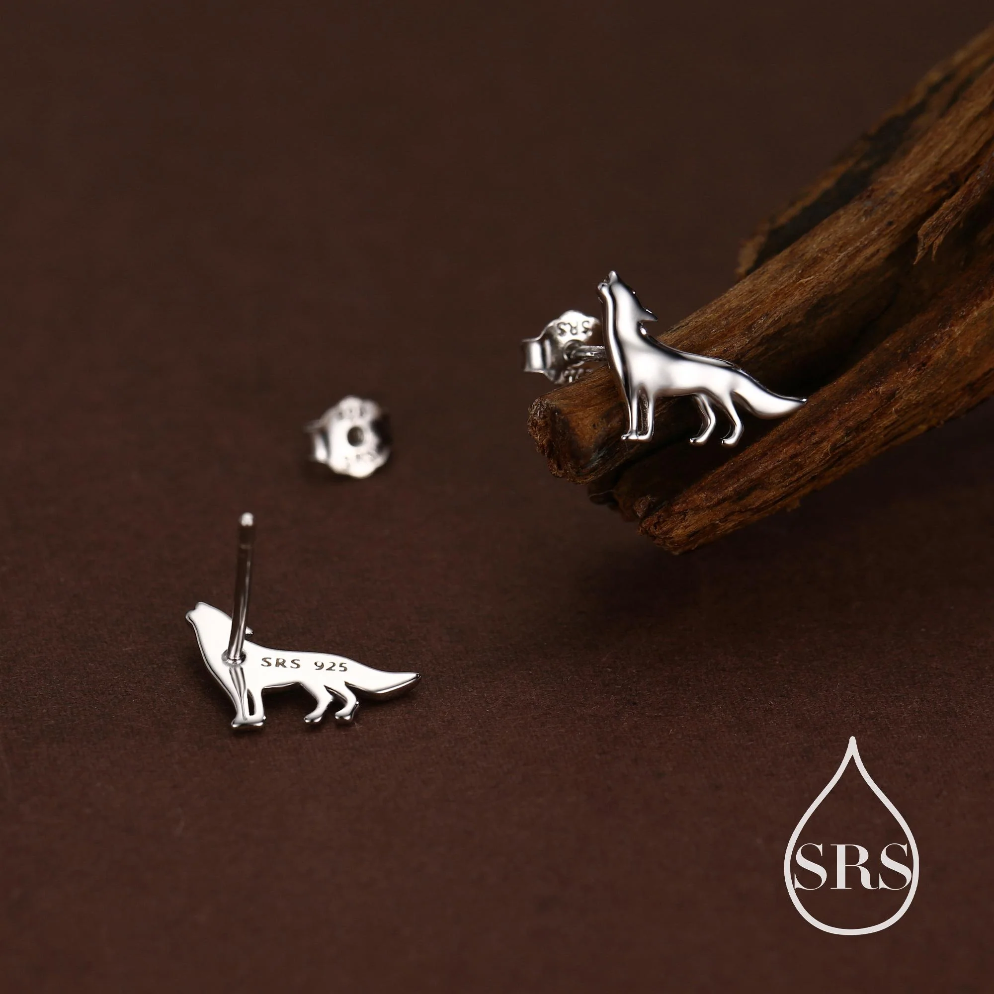 Howling Wolf Stud Earrings in Sterling Silver, Silver or Gold, Wolf Earrings, Nature Inspired Animal Earrings - Image 6