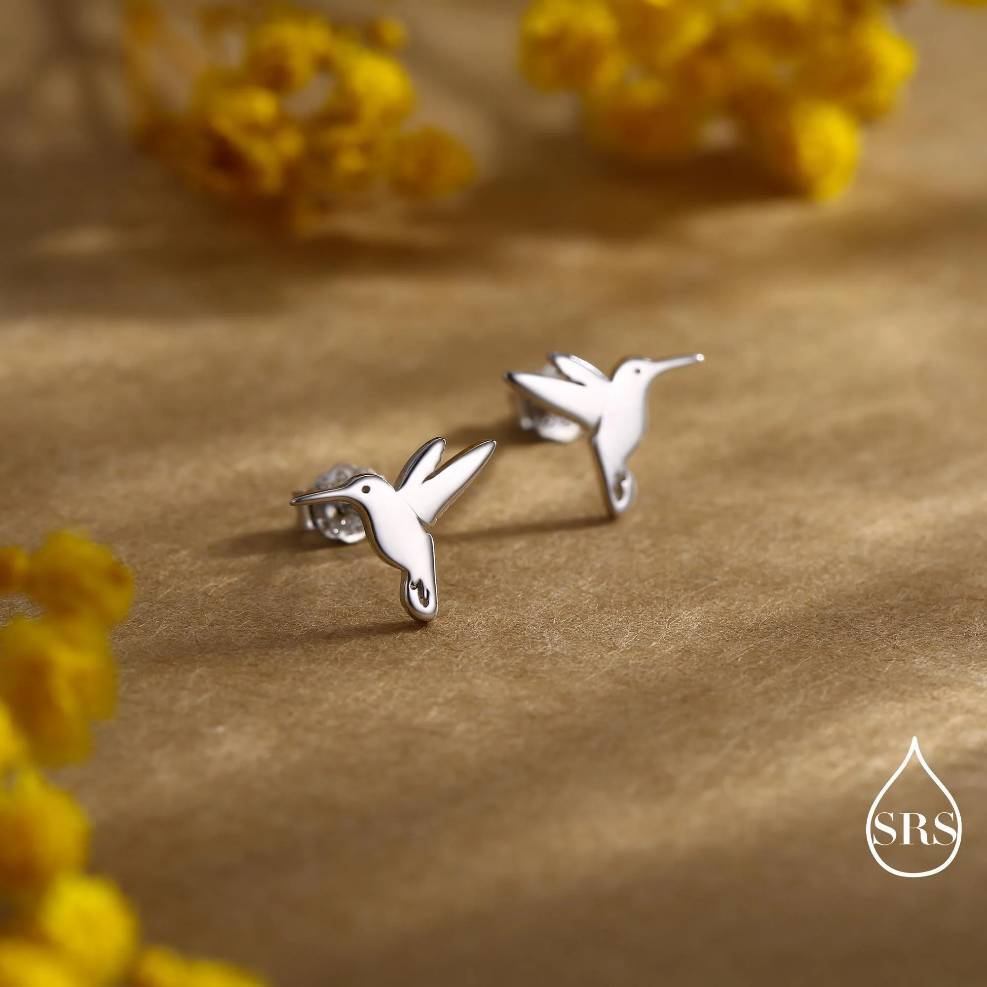 Hummingbird Stud Earrings in Sterling Silver, Silver or Gold, Flying Bird Earrings, Nature Inspired Animal Earrings - Image 2