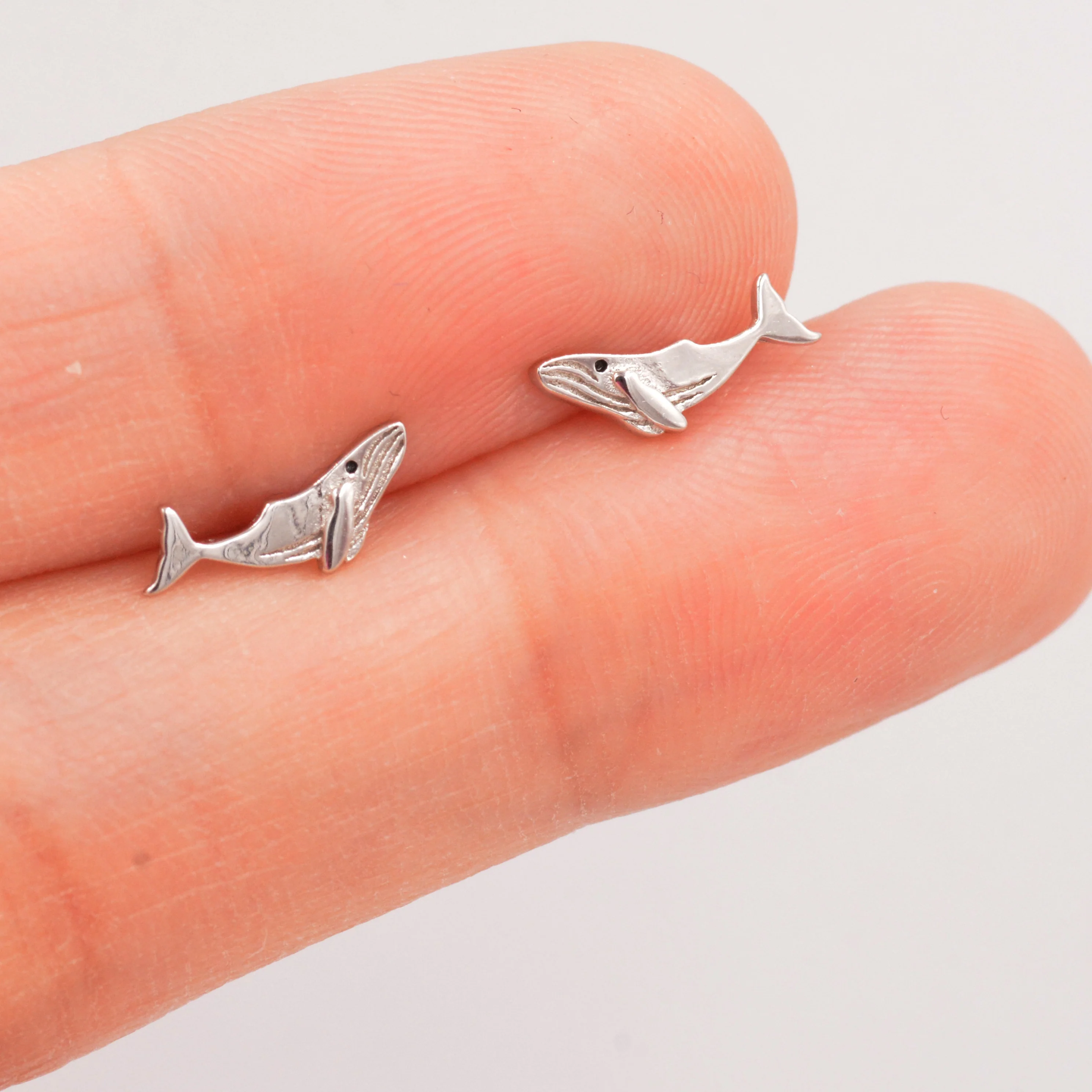 Humpback Whale Stud Earrings in Sterling Silver - Petite Fish Stud - Sea, Ocean, Cute, Fun, Whimsical - Image 3