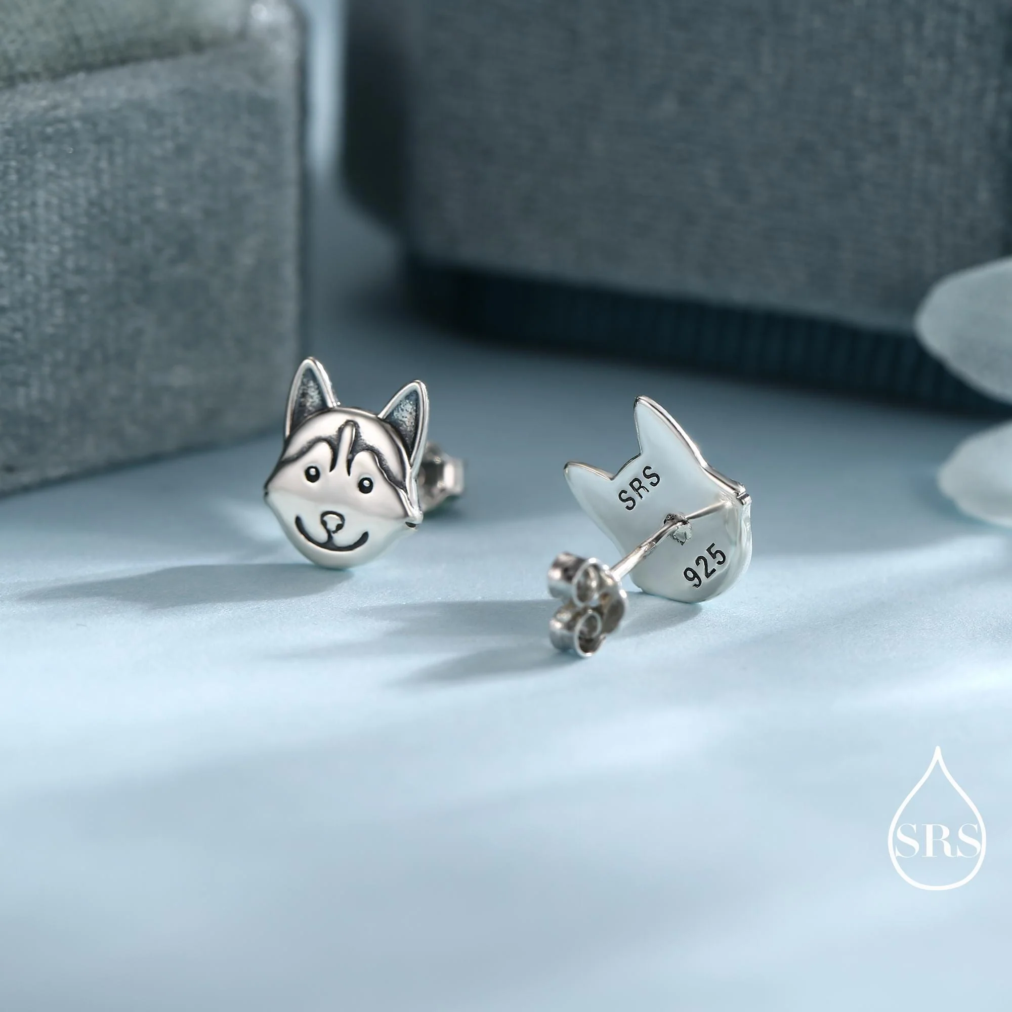 Husky Sterling Silver Stud Earrings, Oxidised Finish Husky Dog Earrings, Pet Lover Gift, Dog Stud Earrings - Image 4