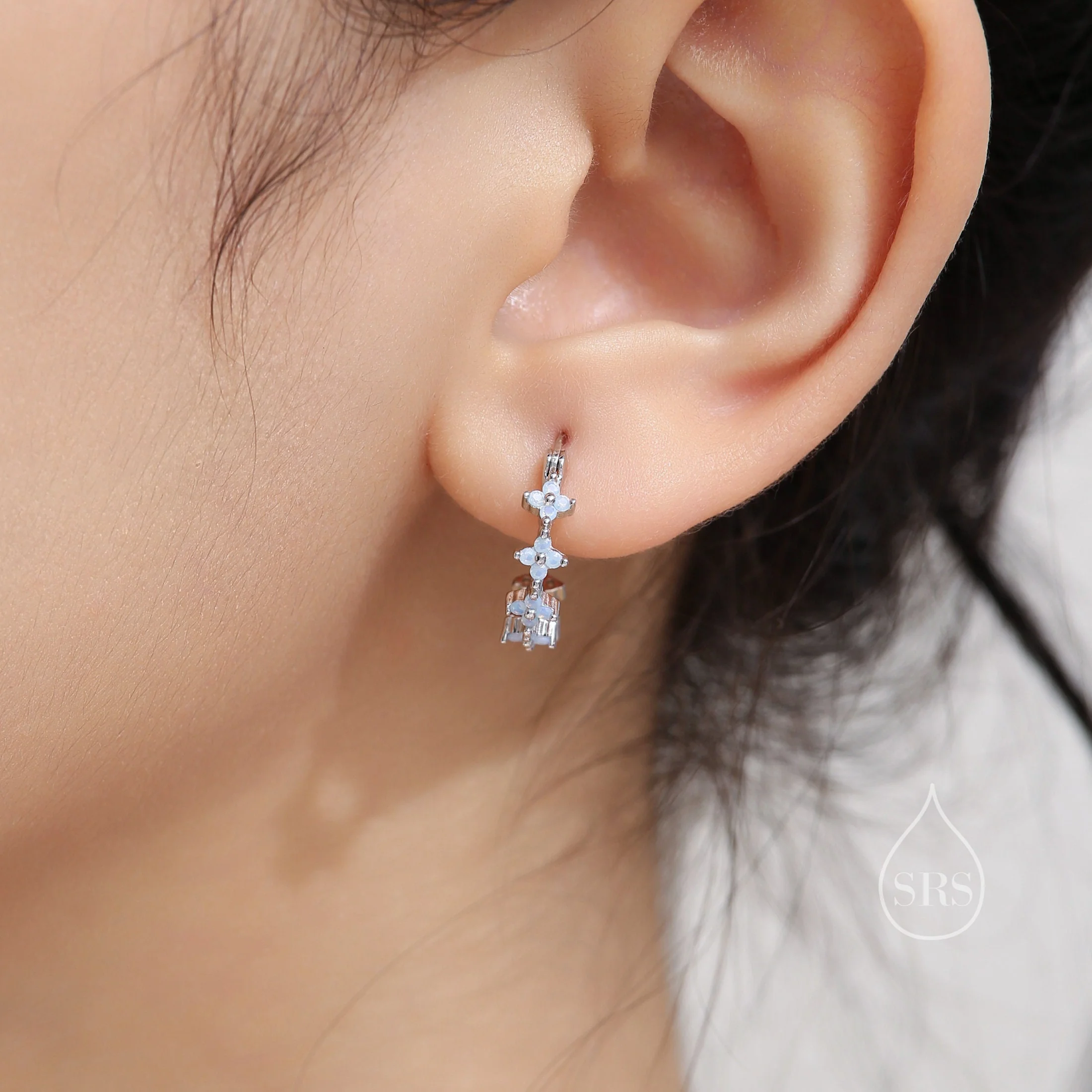 Hydangea Flower Motif Hoop Earrings in Sterling Silver, Silver, Gold, CZ Flower Hoops - Image 2