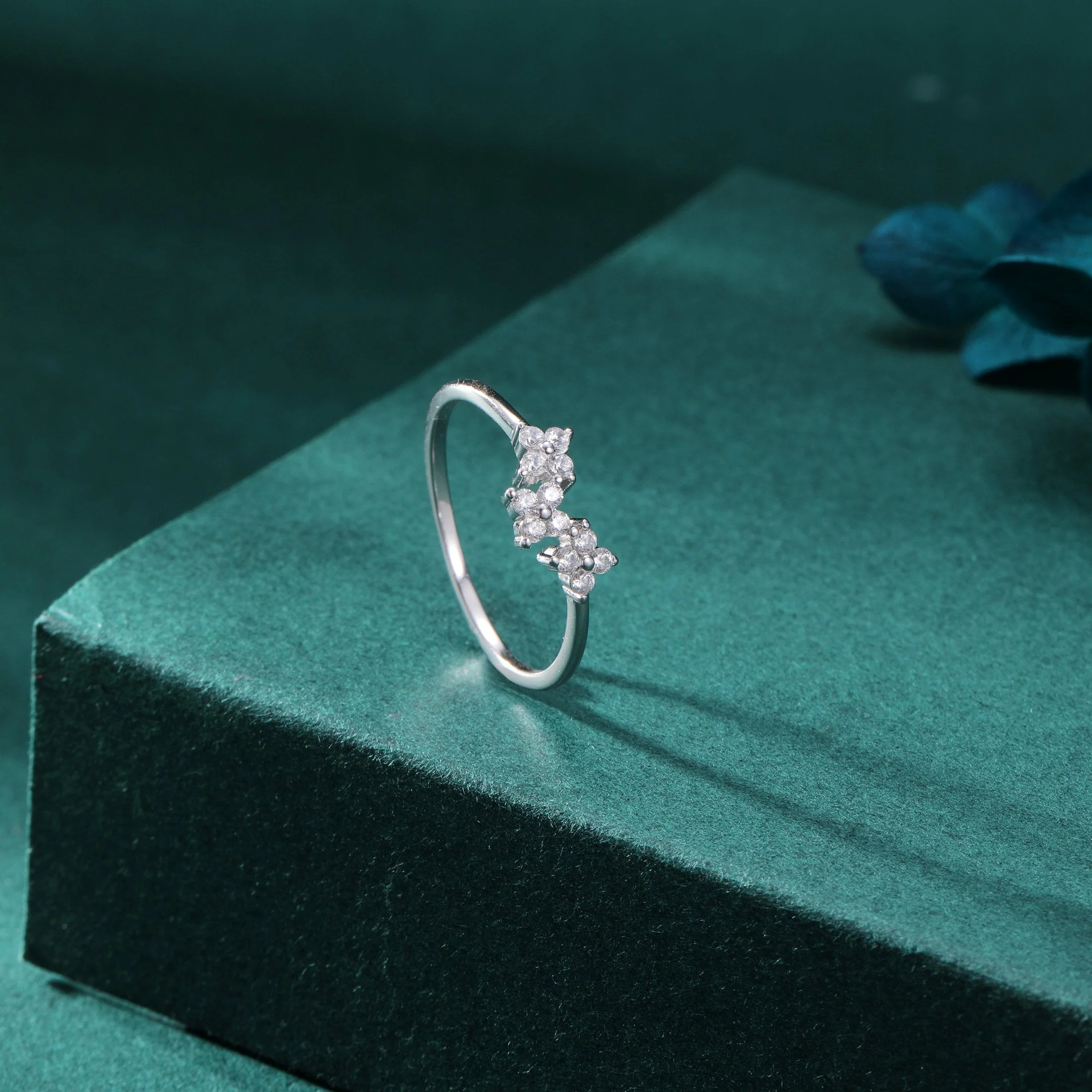 Hydrangea Bouquet CZ Flower Ring in Sterling Silver, US Size 5 -8, Four Crystal Flower Ring, Tiny CZ Ring - Image 6