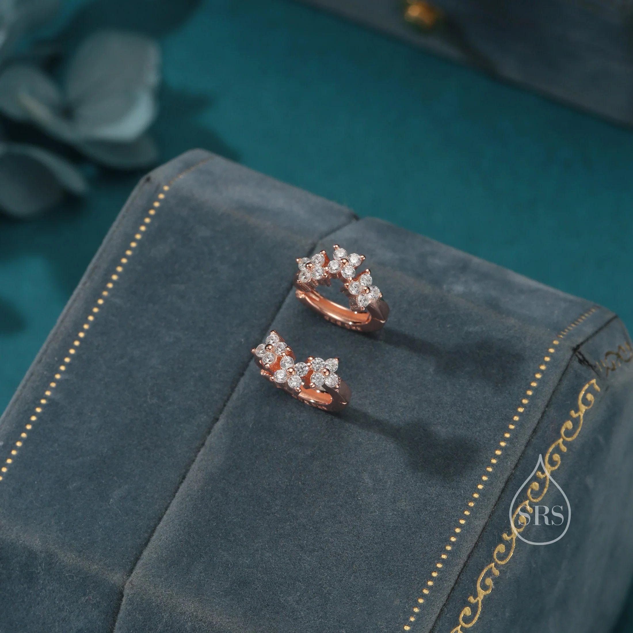 Hydrangea Flower Bouquet CZ Huggie Hoop Earrings in Sterling Silver, Silver or Gold or Rose Gold, CZ Hoops, Flower Hoops, Dainty CZ Hoops - Image 4