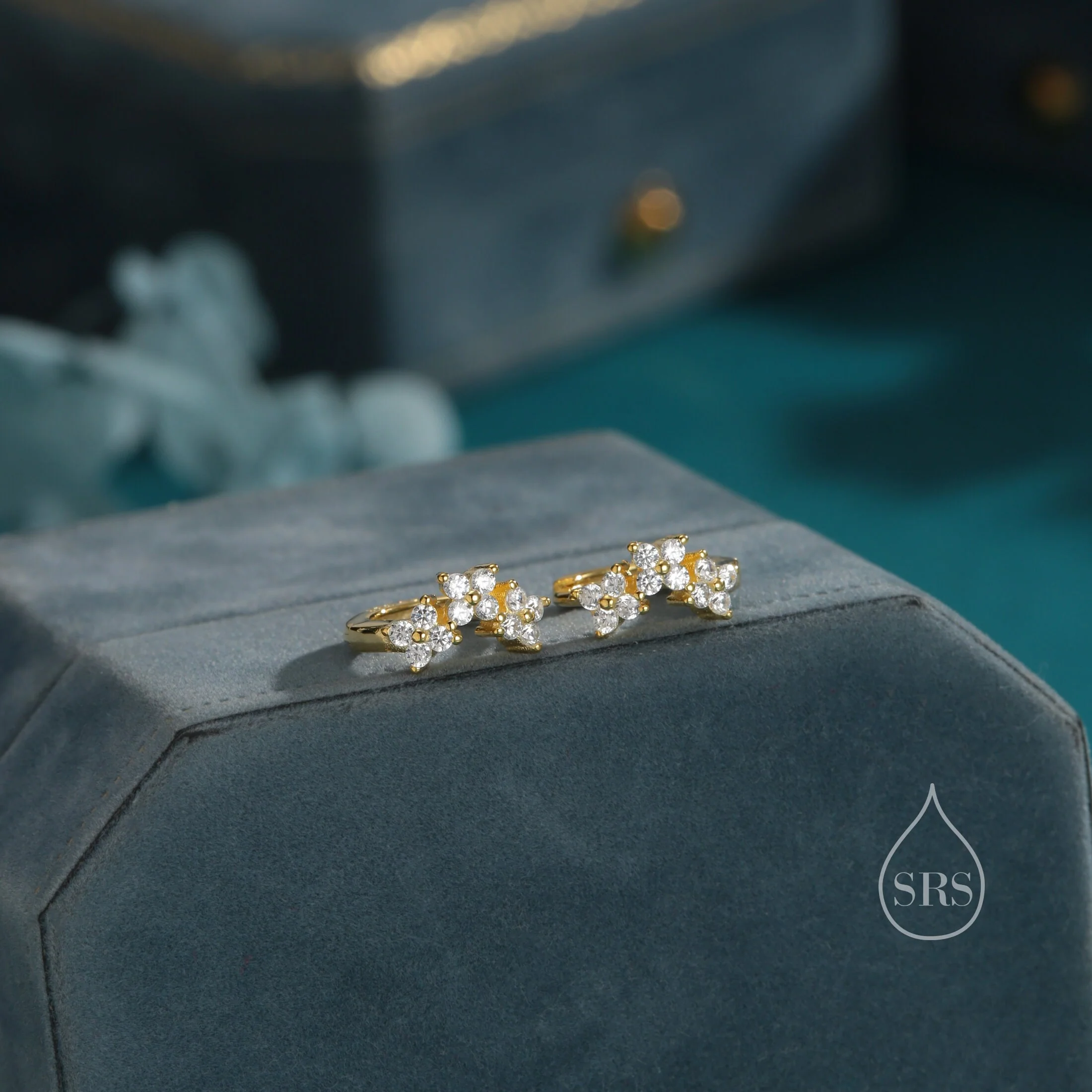 Hydrangea Flower Bouquet CZ Huggie Hoop Earrings in Sterling Silver, Silver or Gold or Rose Gold, CZ Hoops, Flower Hoops, Dainty CZ Hoops - Image 5