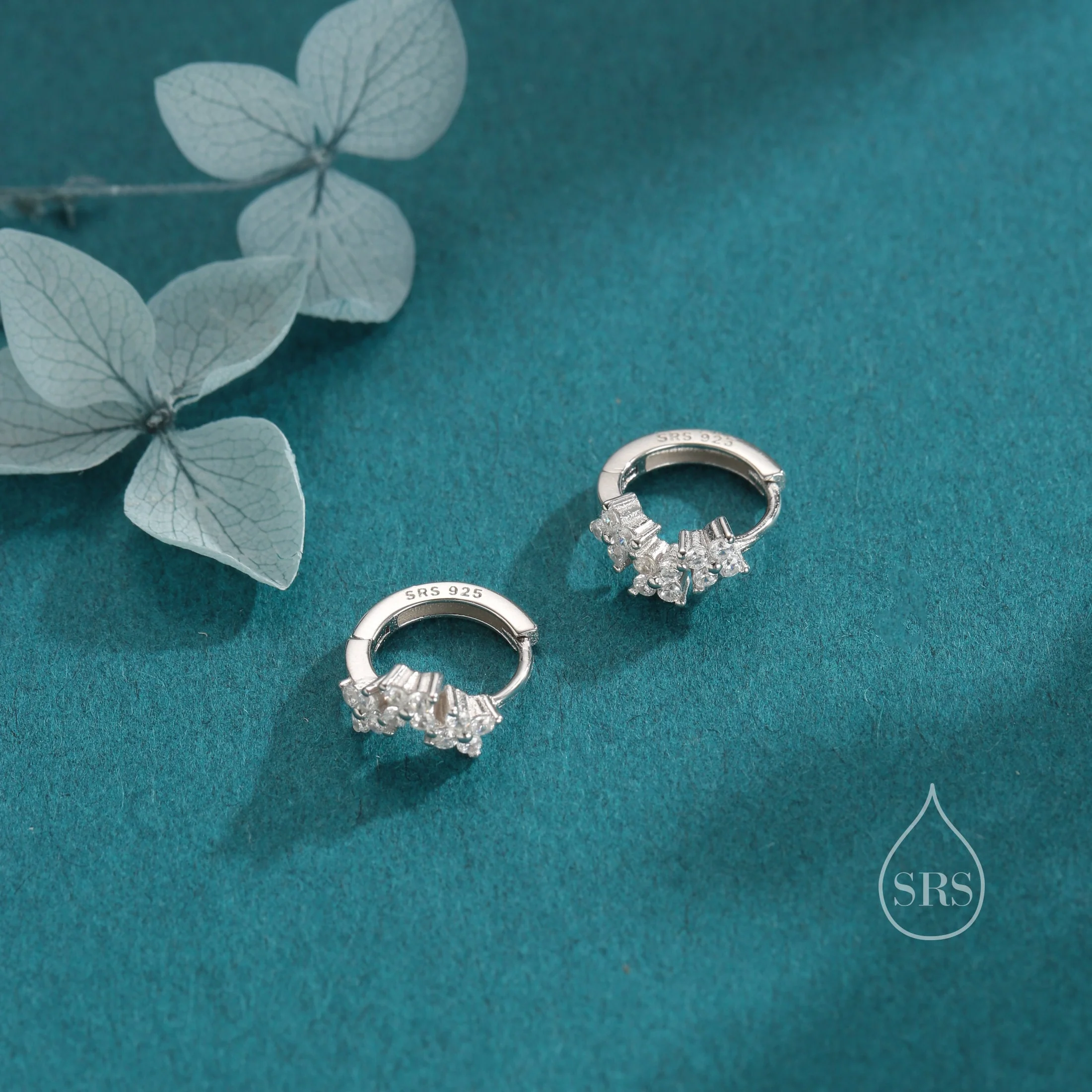 Hydrangea Flower Bouquet CZ Huggie Hoop Earrings in Sterling Silver, Silver or Gold or Rose Gold, CZ Hoops, Flower Hoops, Dainty CZ Hoops - Image 7