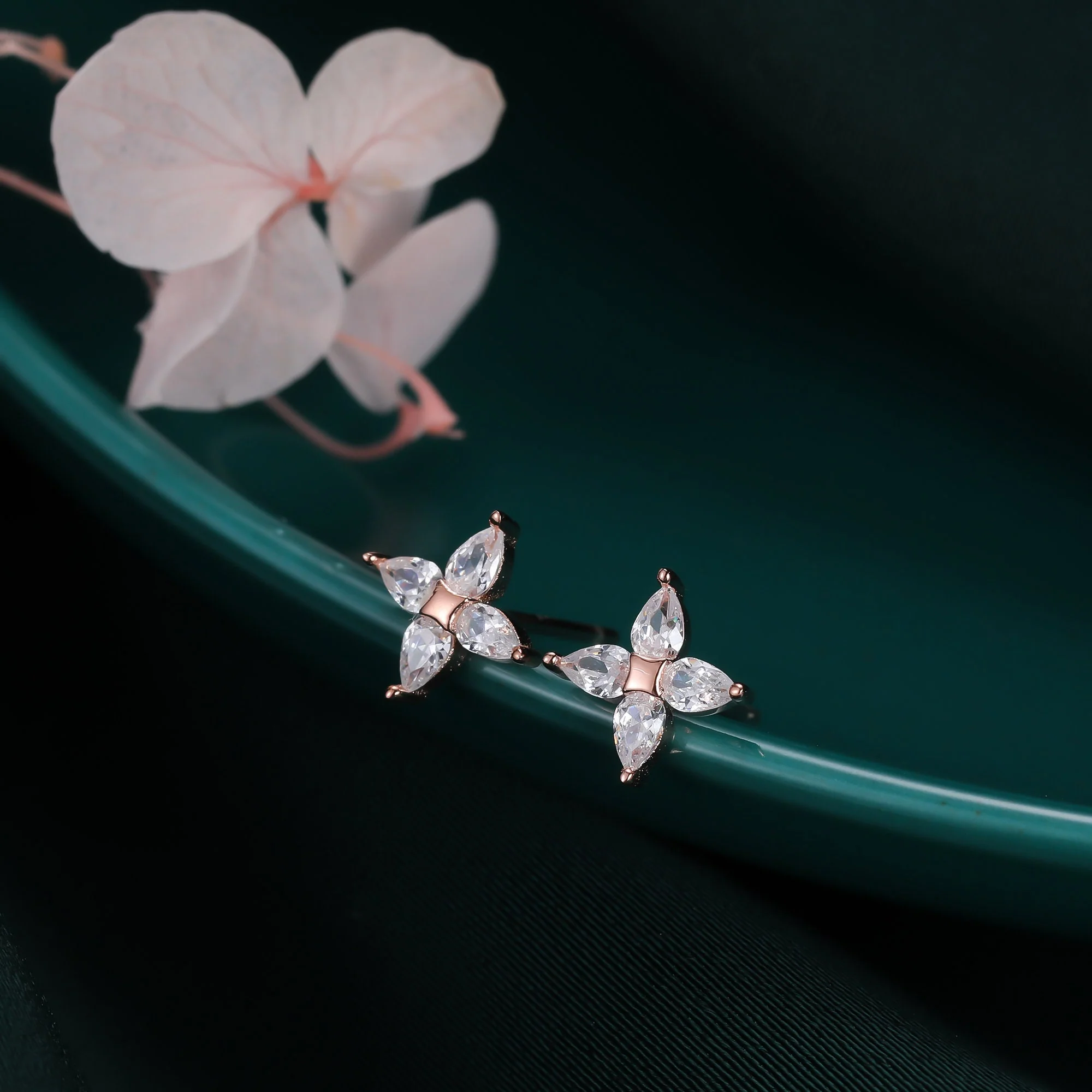 Hydrangea Flower CZ Stud Earrings in Sterling Silver, Silver Gold or Rose Gold, Flower CZ Stud, Tiny CZ Stud - Image 3
