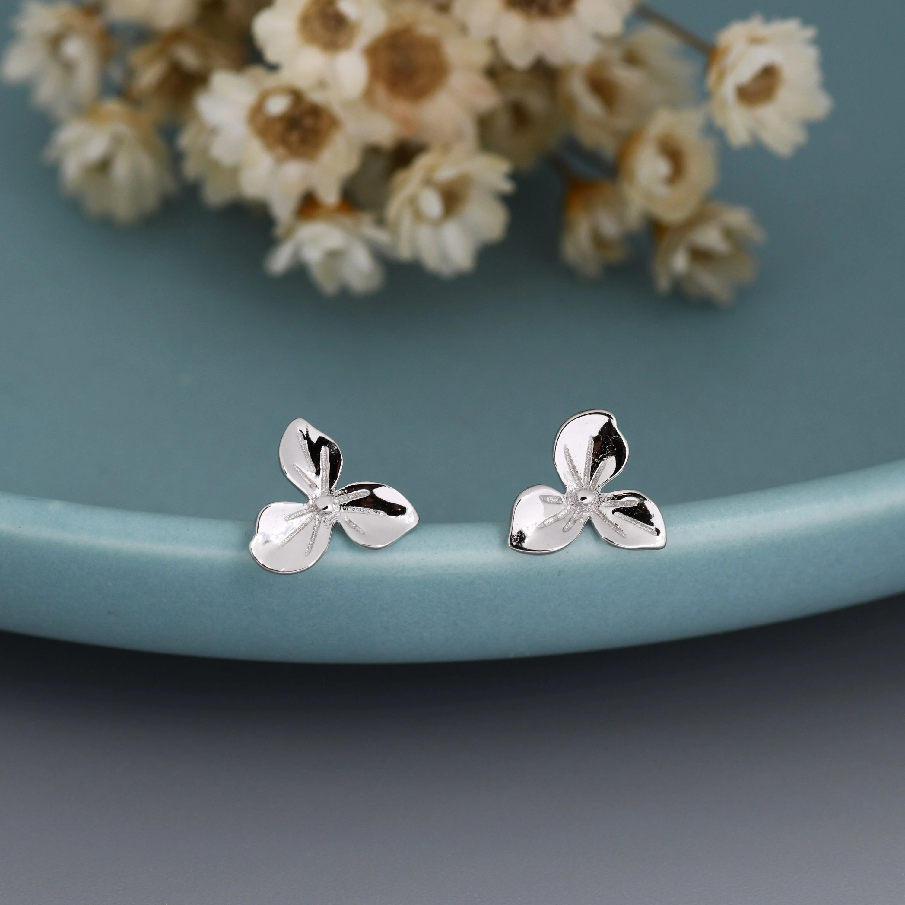 Hydrangea Flower Stud Earrings in Sterling Silver, Silver or Gold, Flower Earrings, Nature Inspired Flower Earrings - Image 6