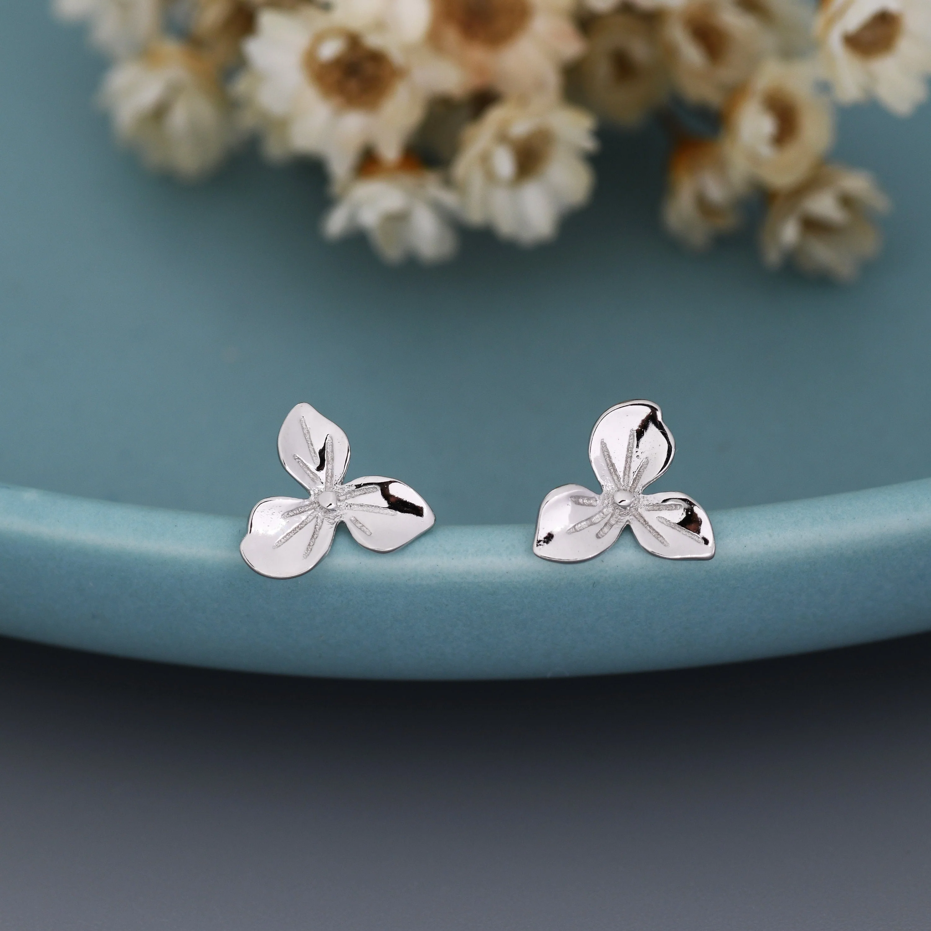 Hydrangea Flower Stud Earrings in Sterling Silver, Silver or Gold, Flower Earrings, Nature Inspired Flower Earrings - Image 8