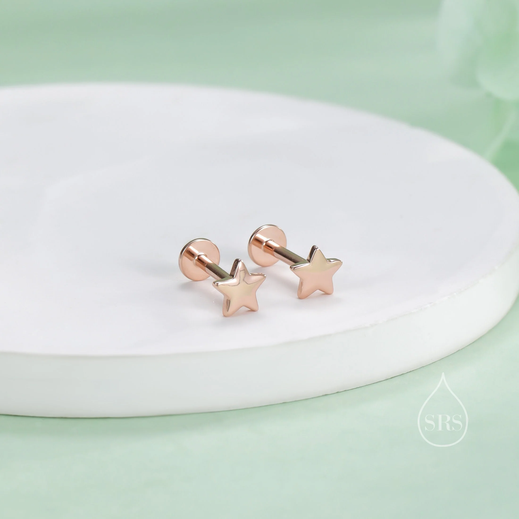 Tiny Star 16G Internally Threaded Flat Back Earrings in Sterling Silver - Image 4