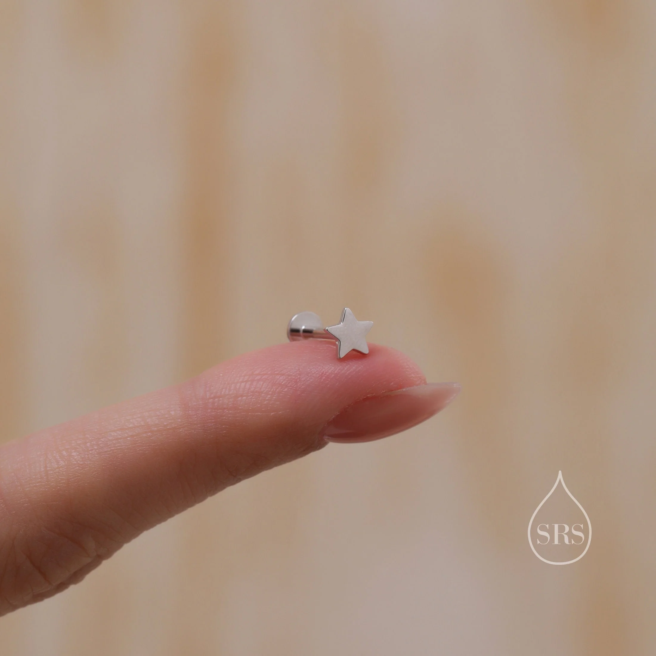 Tiny Star 16G Internally Threaded Flat Back Earrings in Sterling Silver - Image 7