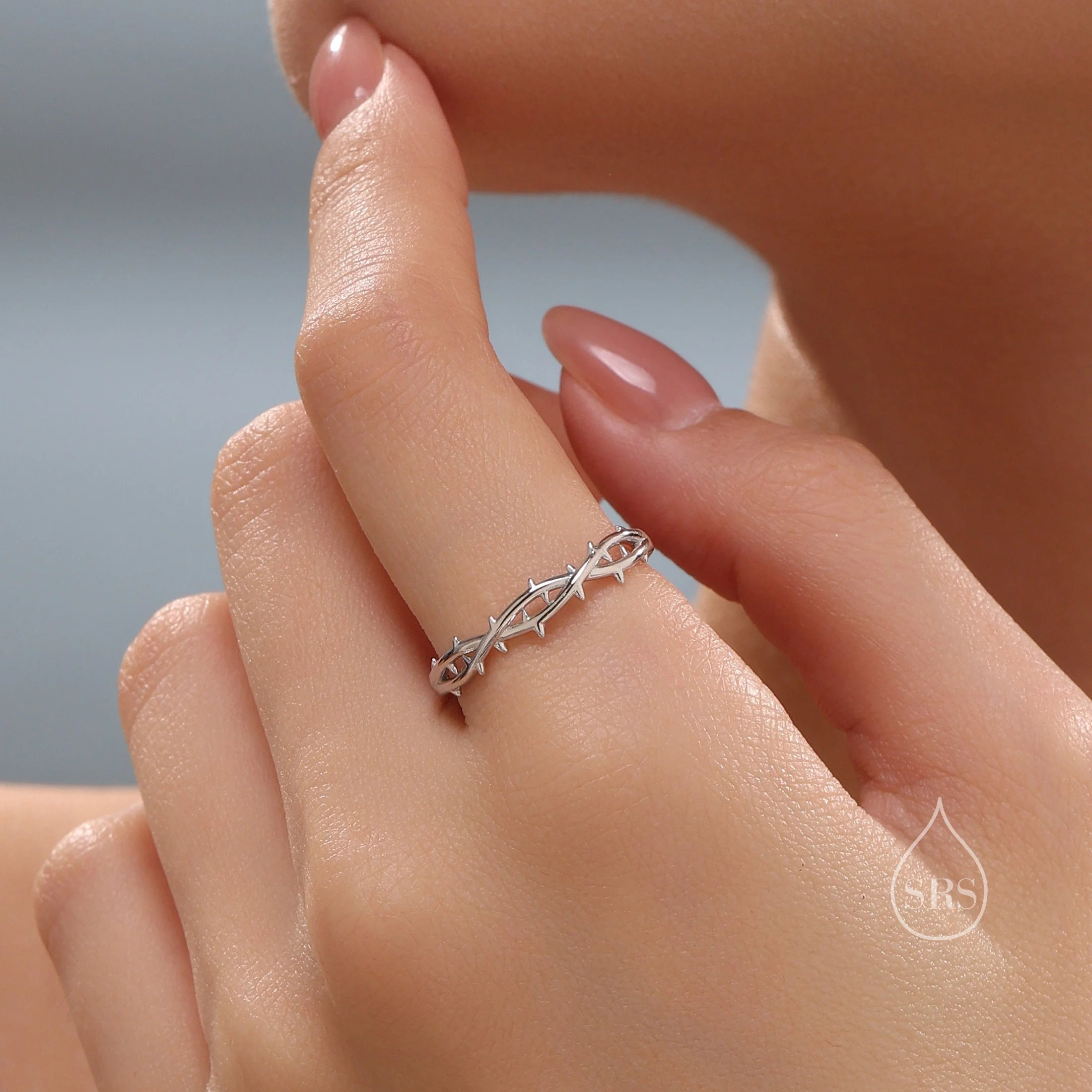 Intertwining Thorn Ring in Sterling Silver, Adjustable Size, Rose Thorn Ring, Silver Thorn Ring - Image 2