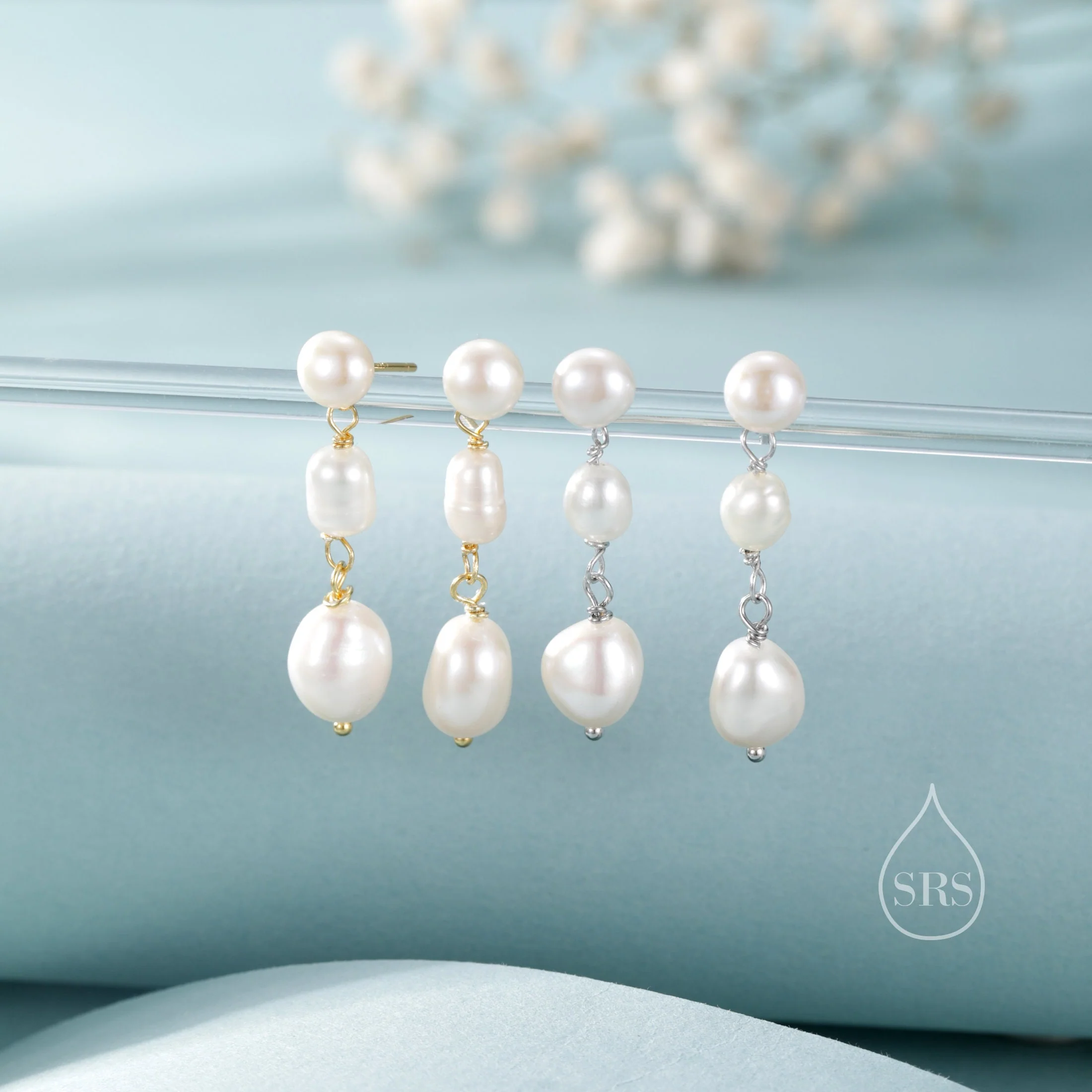Irregular Shaped Freshwater Pearl Trio Drop Hook Earrings in Sterling Silver, Silver or Gold, Baroque Pearl Drop Earrings, Natural Pearls - Image 5