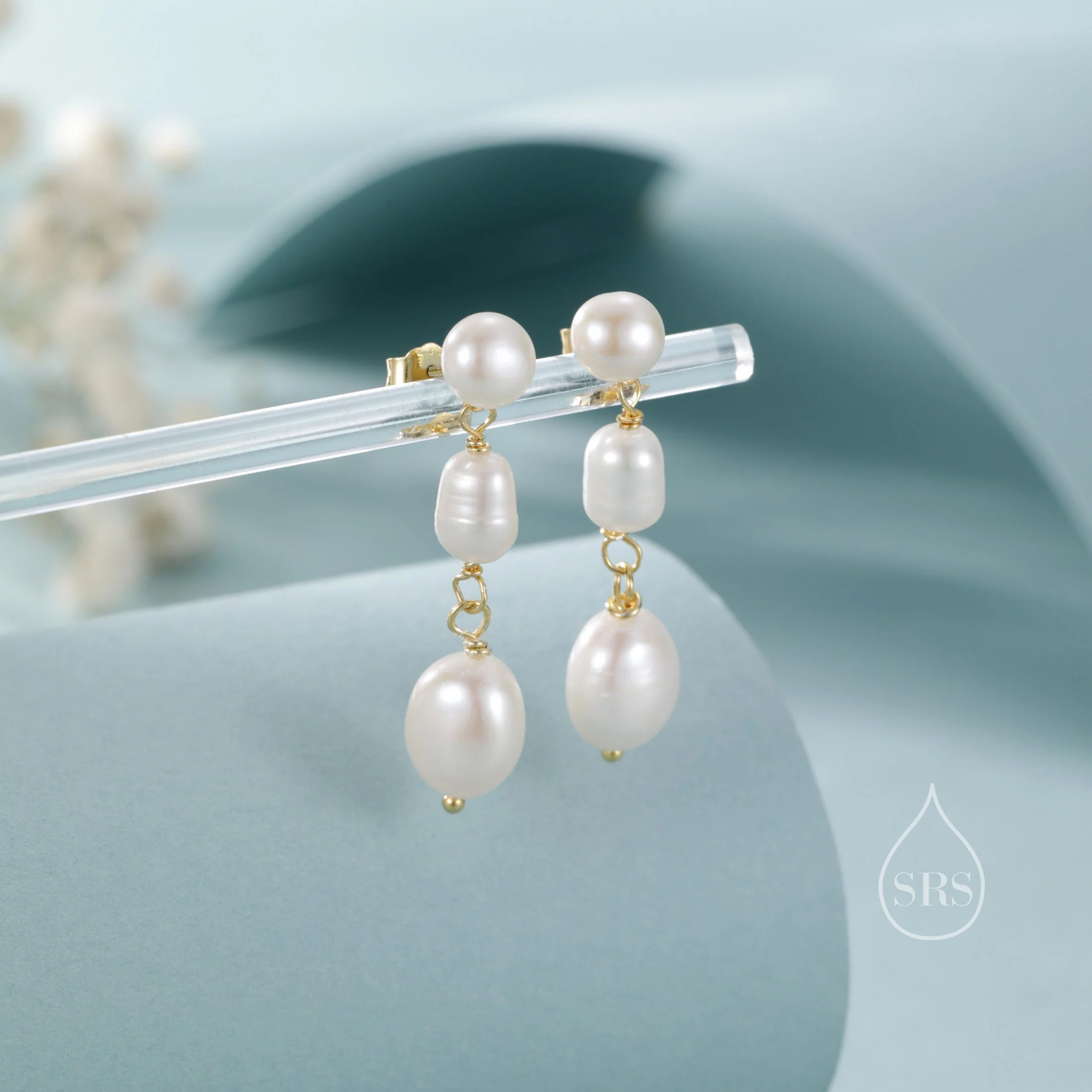 Irregular Shaped Freshwater Pearl Trio Drop Hook Earrings in Sterling Silver, Silver or Gold, Baroque Pearl Drop Earrings, Natural Pearls - Image 6