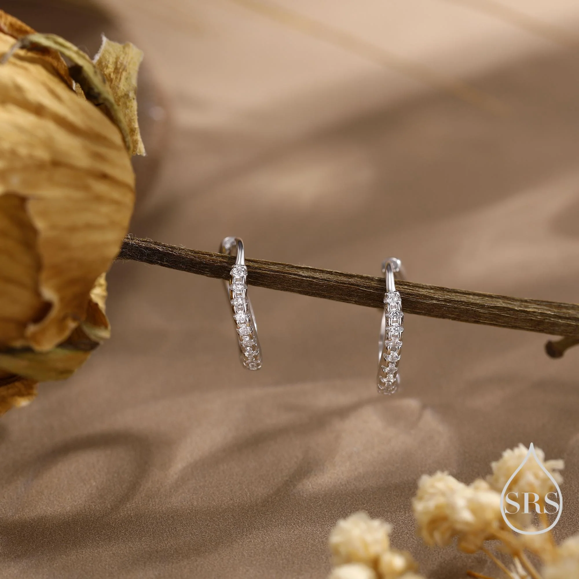 Irregular Shaped Minimalist CZ Crystal Huggie Hoop Earrings in Sterling Silver, Silver or Gold or Rose Gold, Delicate CZ Skinny Hoops - Image 2