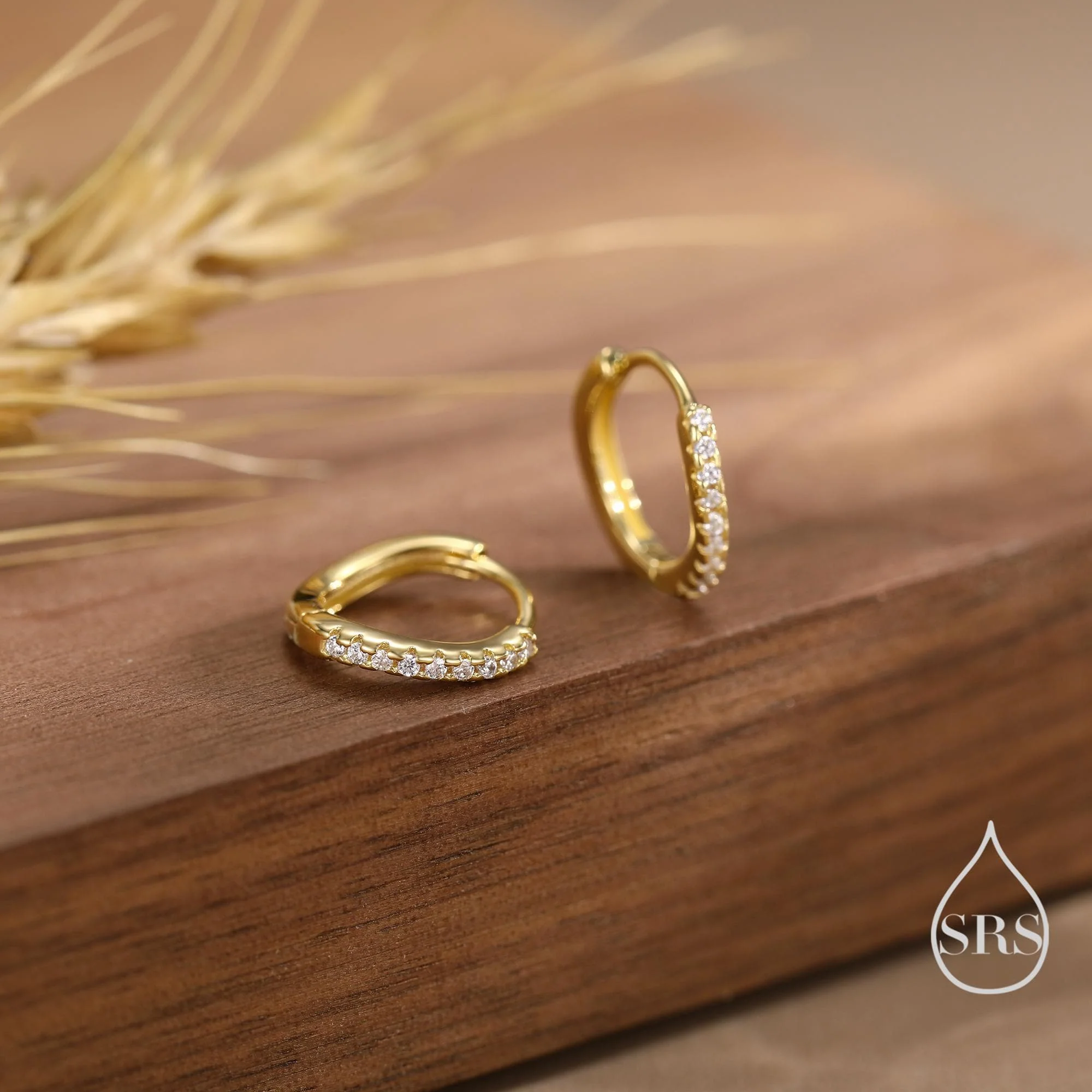 Irregular Shaped Minimalist CZ Crystal Huggie Hoop Earrings in Sterling Silver, Silver or Gold or Rose Gold, Delicate CZ Skinny Hoops - Image 5
