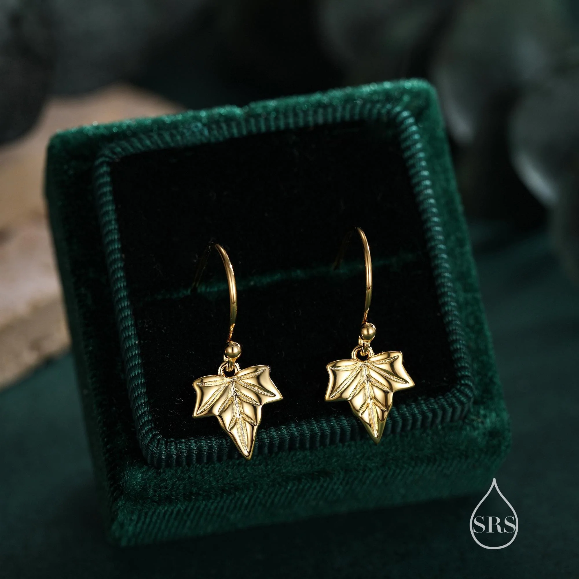 Ivy Leaf Drop Hook Earrings in Sterling Silver, Silver or Gold or Rose Gold, Petite Ivy Leaf Earrings, Small Leaf Stud, Nature Inspired - Image 4