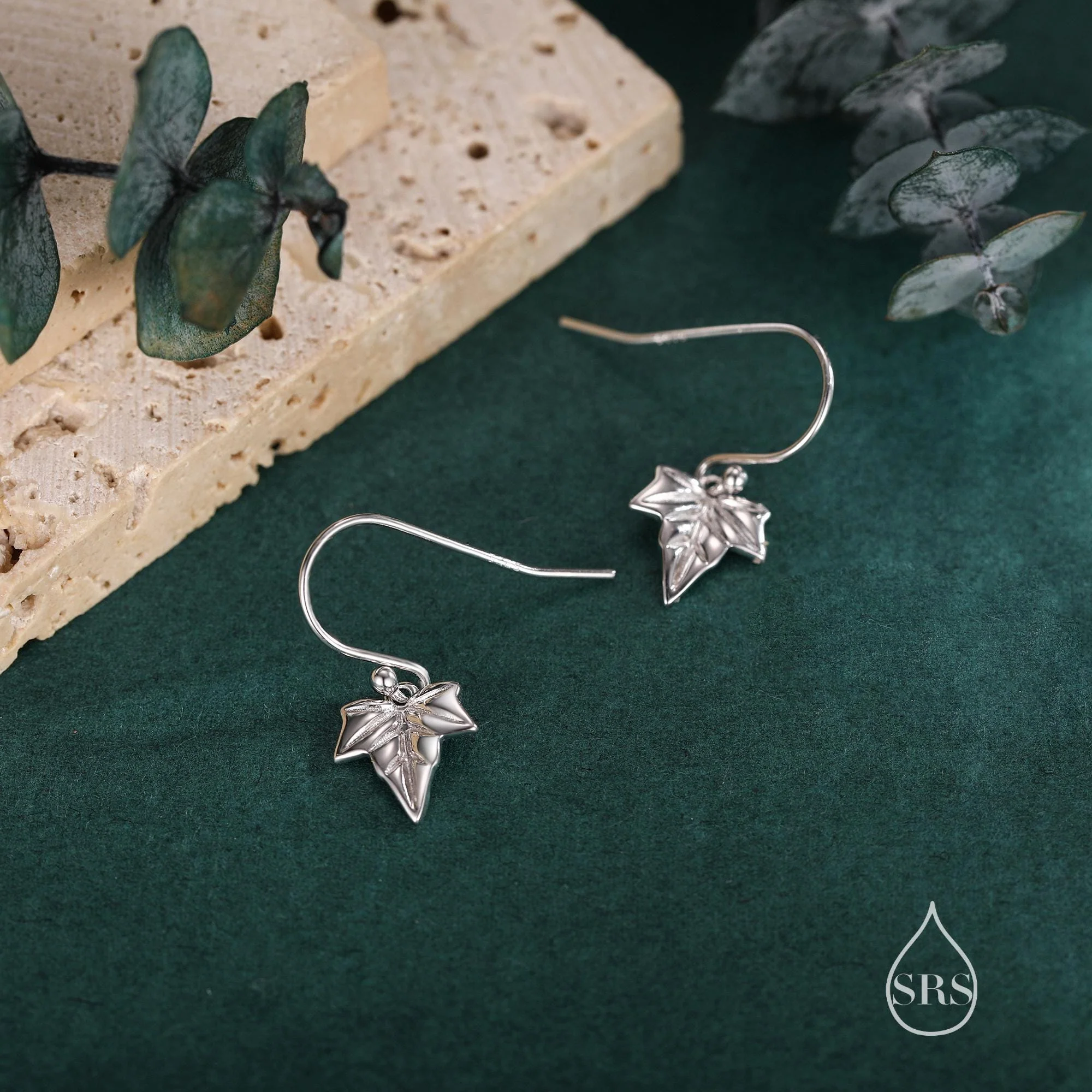 Ivy Leaf Drop Hook Earrings in Sterling Silver, Silver or Gold or Rose Gold, Petite Ivy Leaf Earrings, Small Leaf Stud, Nature Inspired - Image 7