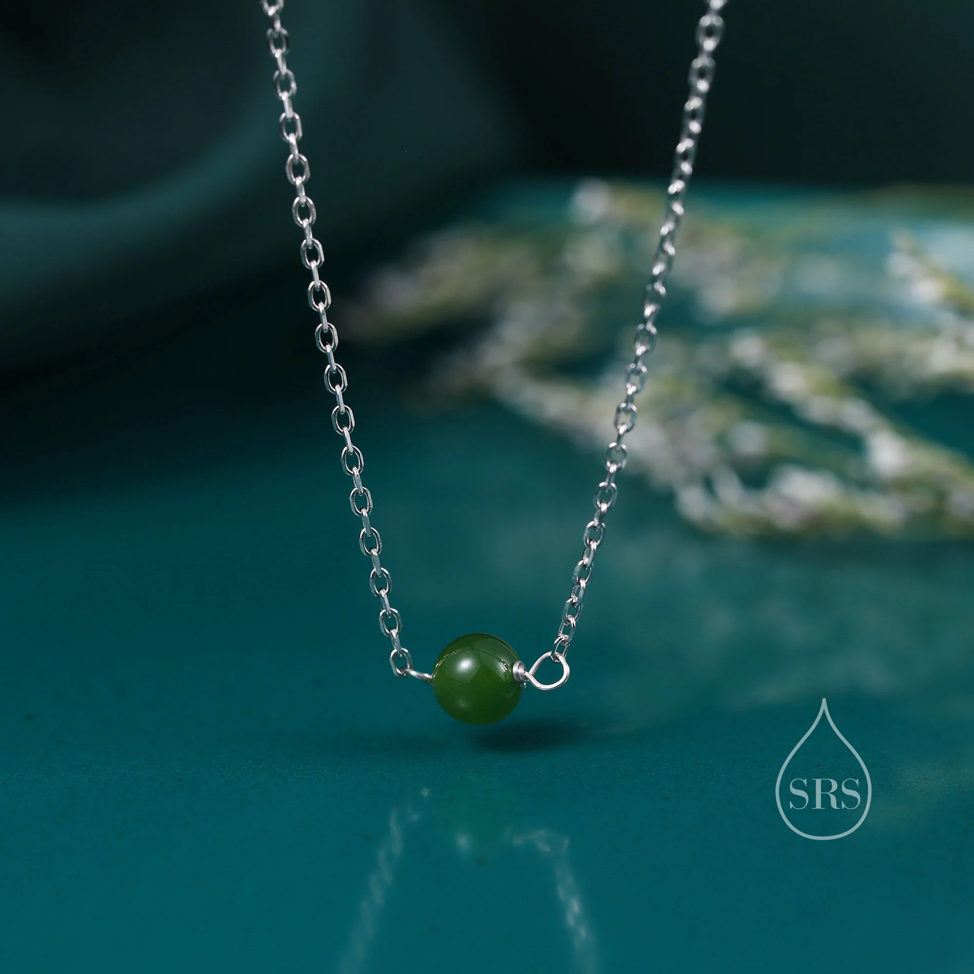 Jade Bead Necklace in Sterling Silver, Jade Necklace, Single Jade Necklace, Genuine Jade Crystal, Natural Jade Stone Necklace - Image 5