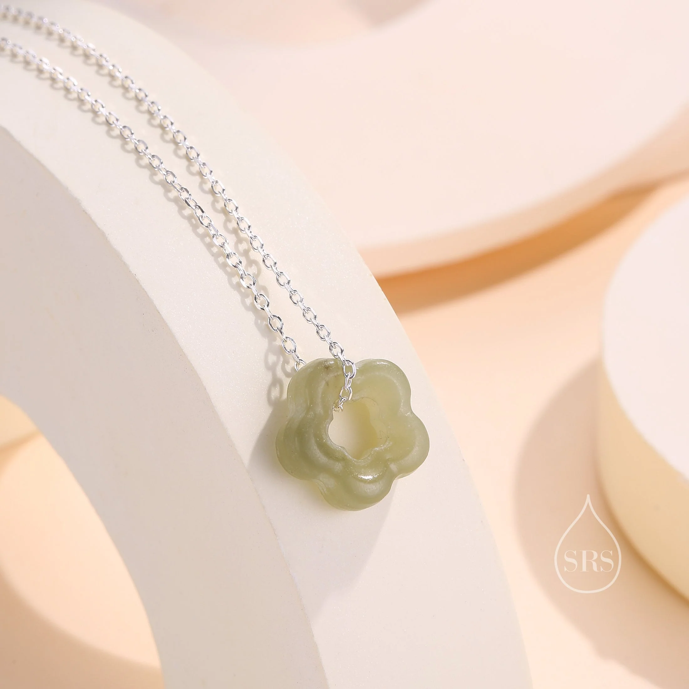 Jade Flower Pendant Necklace in Sterling Silver, Jade Necklace, Jaspter Jade Necklace, Jade Flower Necklace - Image 3