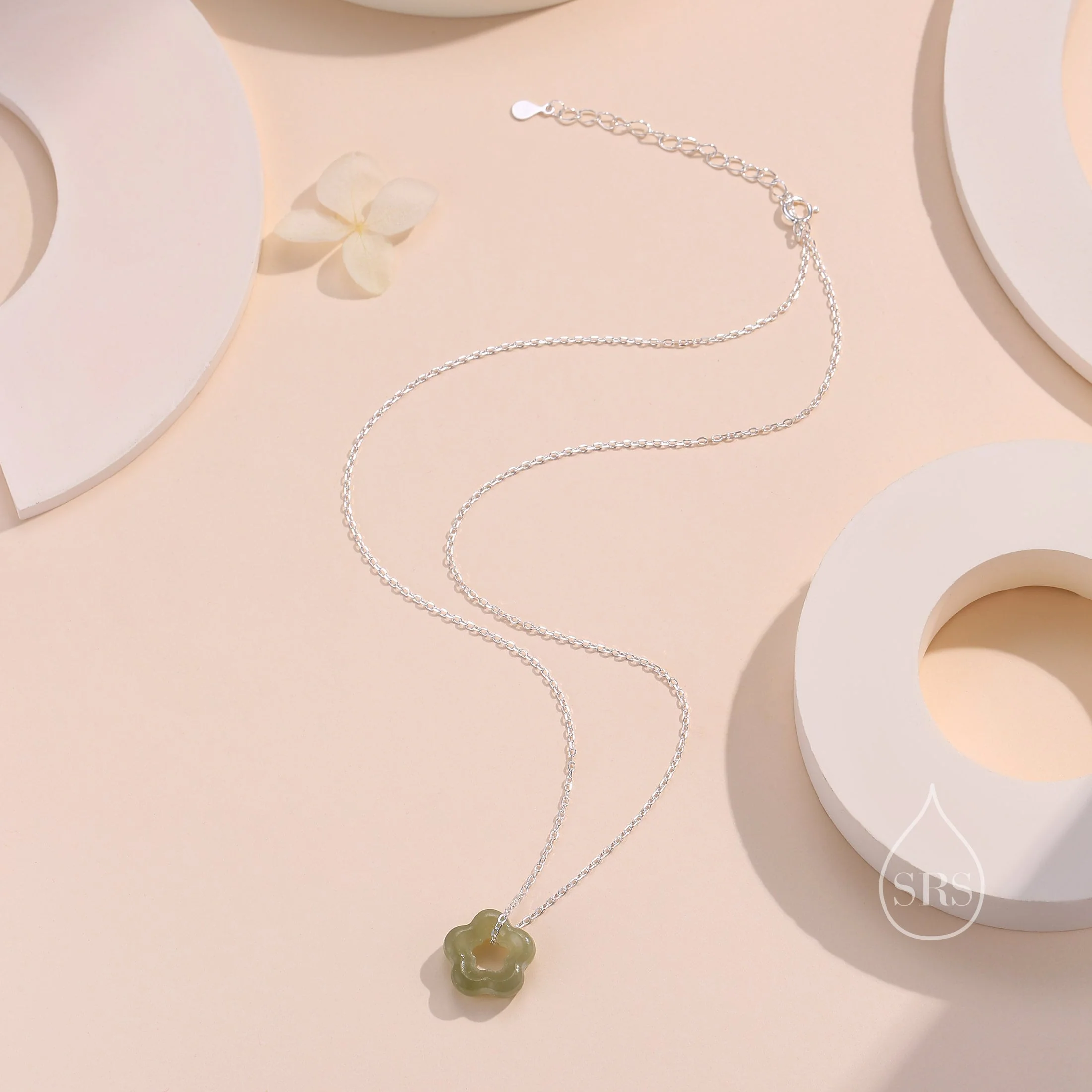 Jade Flower Pendant Necklace in Sterling Silver, Jade Necklace, Jaspter Jade Necklace, Jade Flower Necklace - Image 5