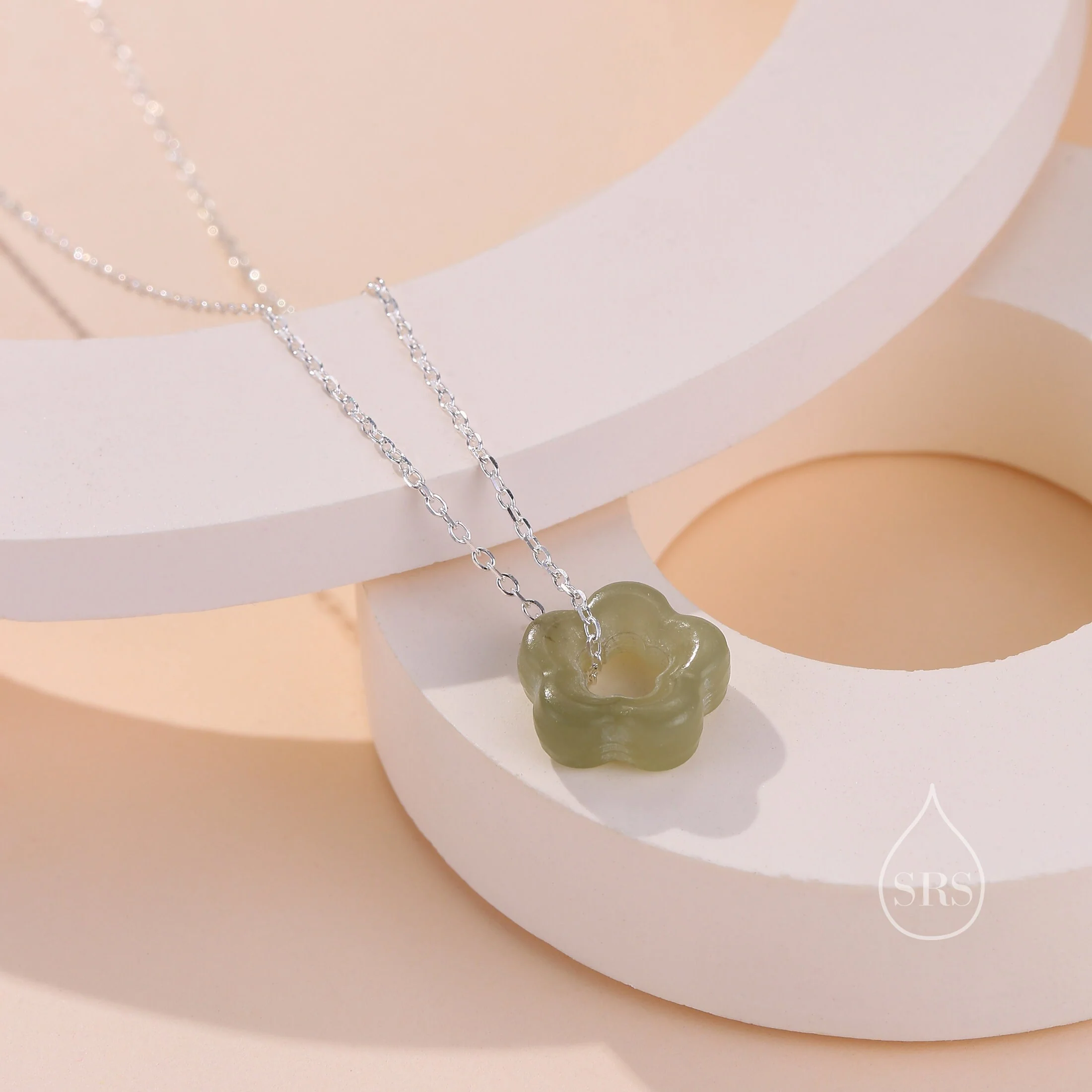 Jade Flower Pendant Necklace in Sterling Silver, Jade Necklace, Jaspter Jade Necklace, Jade Flower Necklace - Image 6