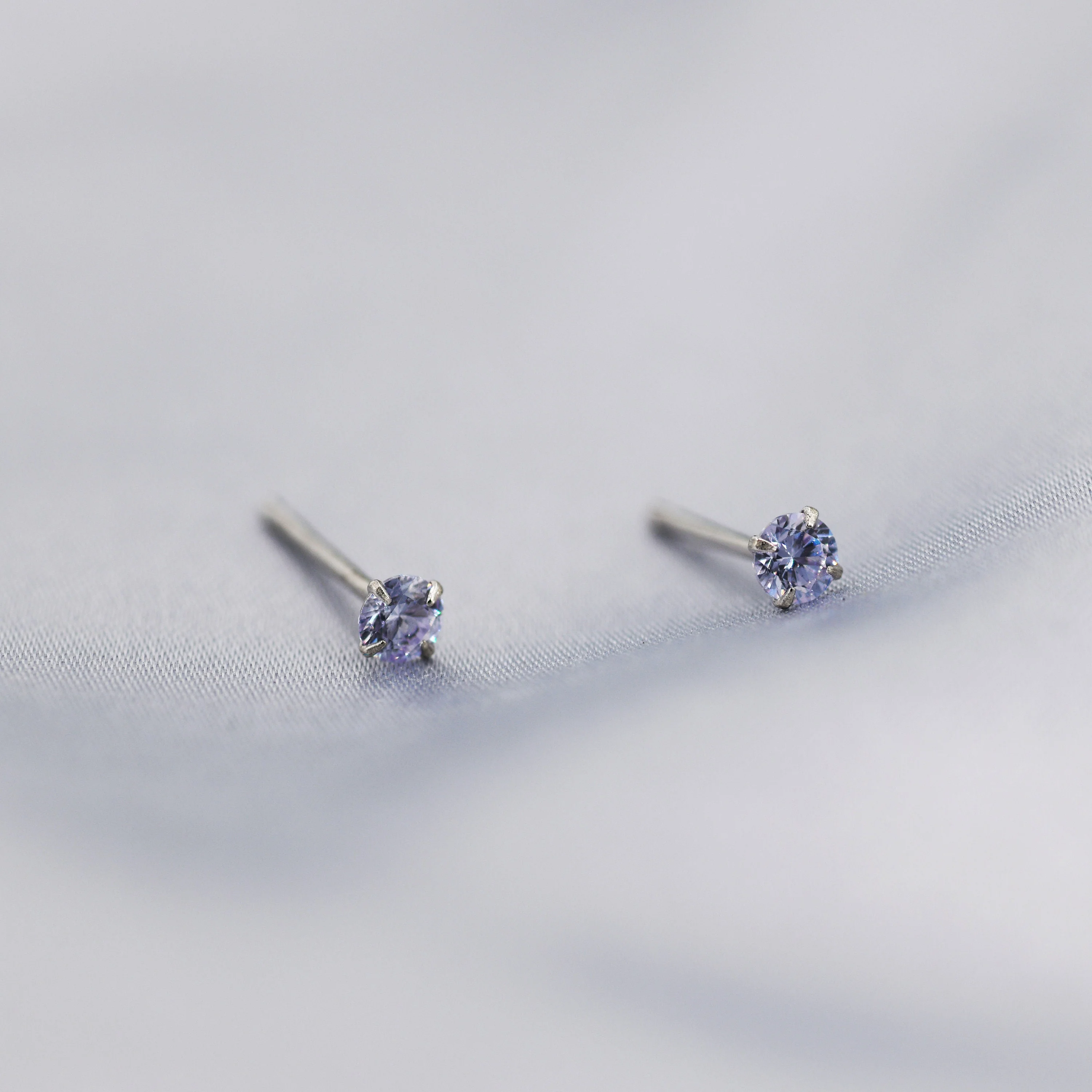 June Birthstone Earrings, Alexandrite Stud Earrings in Sterling Silver, Extra Tiny Crystal Stud, 3mm Birthstone CZ Earrings - Image 5