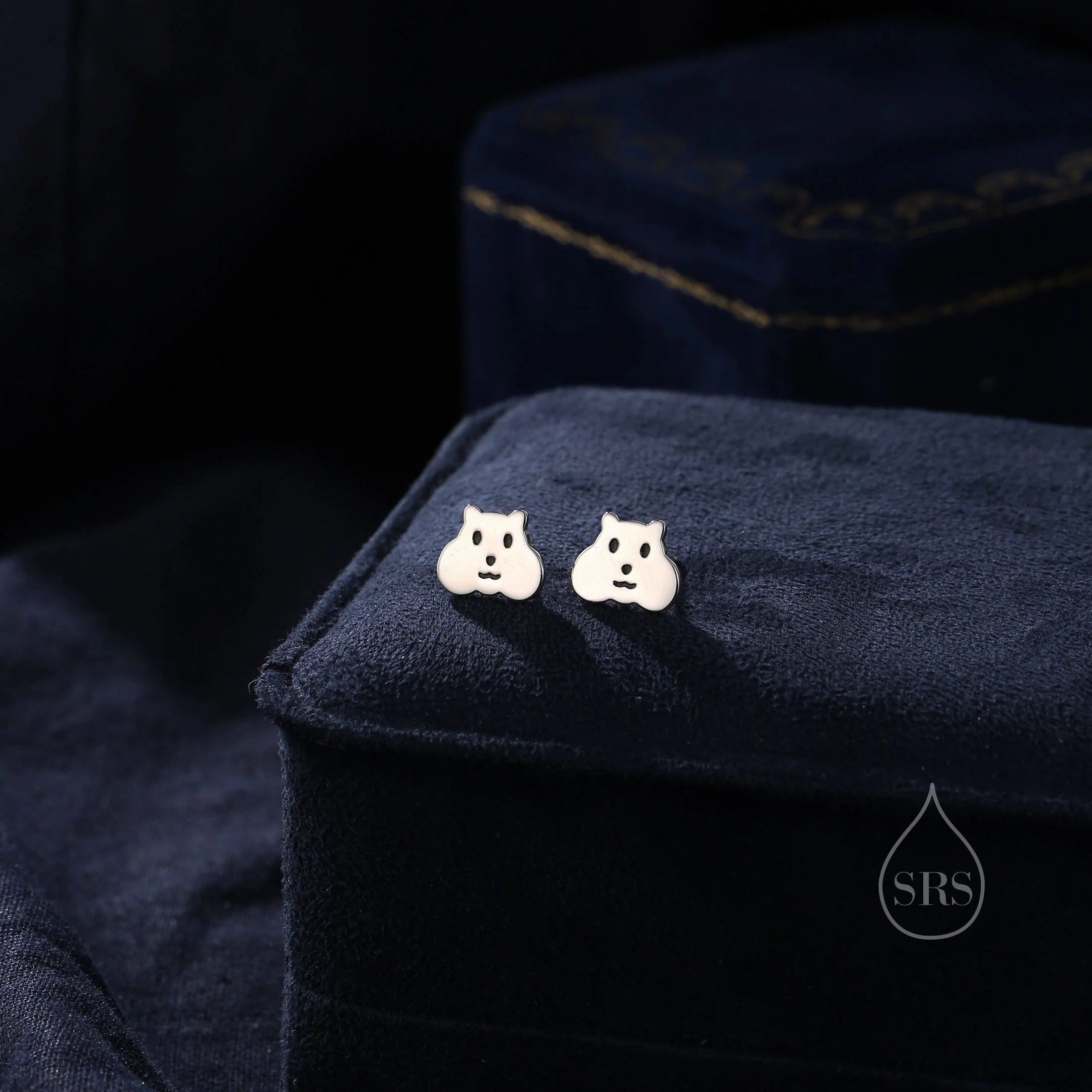 Kawaii Hamster Stud Earrings in Sterling Silver, Silver or Gold or Rose Gold, Cute Hamster Earrings, Smiling Hamster Face Earrings - Image 2