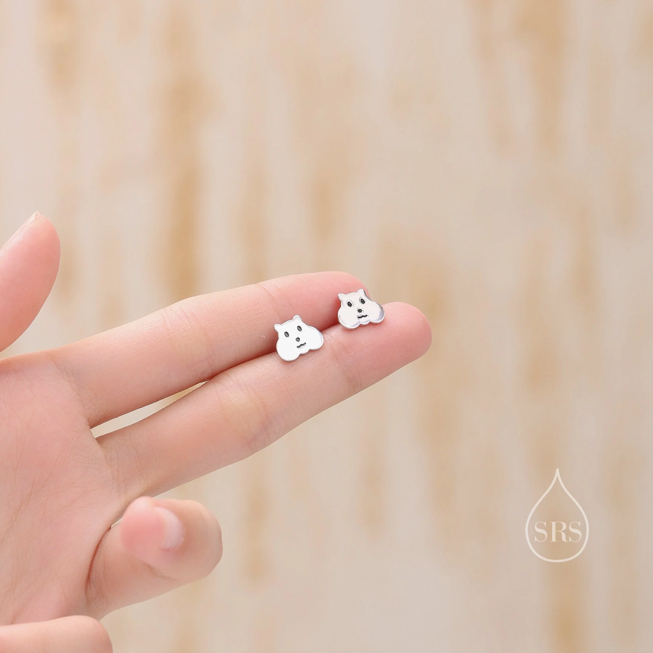 Kawaii Hamster Stud Earrings in Sterling Silver, Silver or Gold or Rose Gold, Cute Hamster Earrings, Smiling Hamster Face Earrings - Image 3